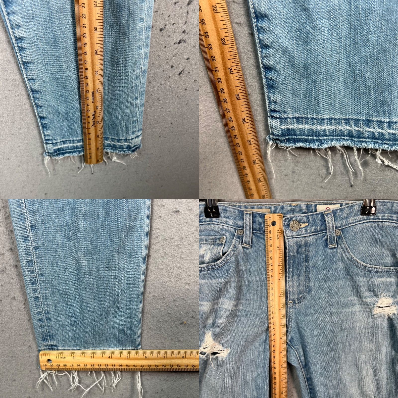 Vintage AG Adriano Goldschmied The Stilt Cigarette Leg Distressed Jeans Light Wash 29 Size 29" - 8 Thumbnail