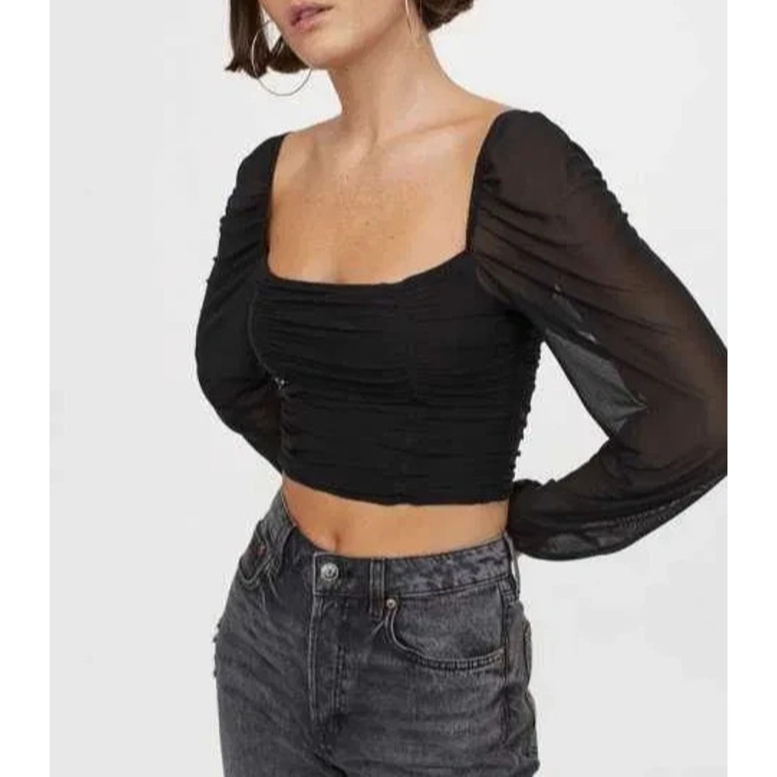 Free People Free People Black Sheer Tank Y2K Long Top Small A003251 Size S / US 4 / IT 40 - 1 Thumbnail