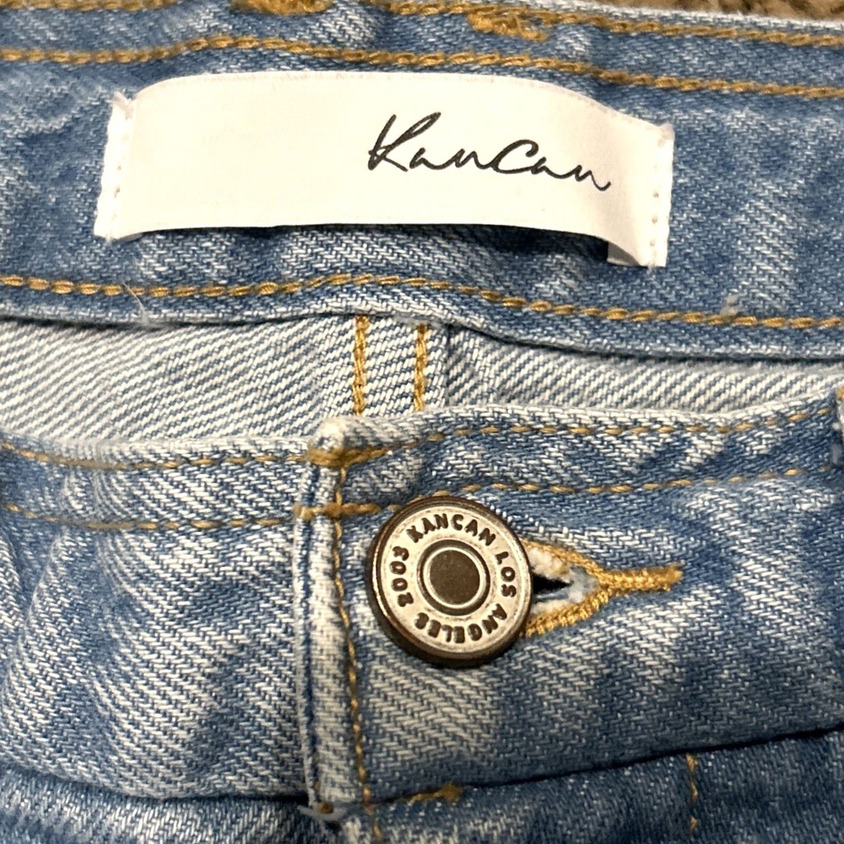 Vintage Kancan Jeans Women 24 Blue Cotton Denim Button Fly 31in Inseam Straight Distressed Regular Waist 26 Model Kancan Baggy Fit Vintage No Size 42" / US 20 - 3 Thumbnail