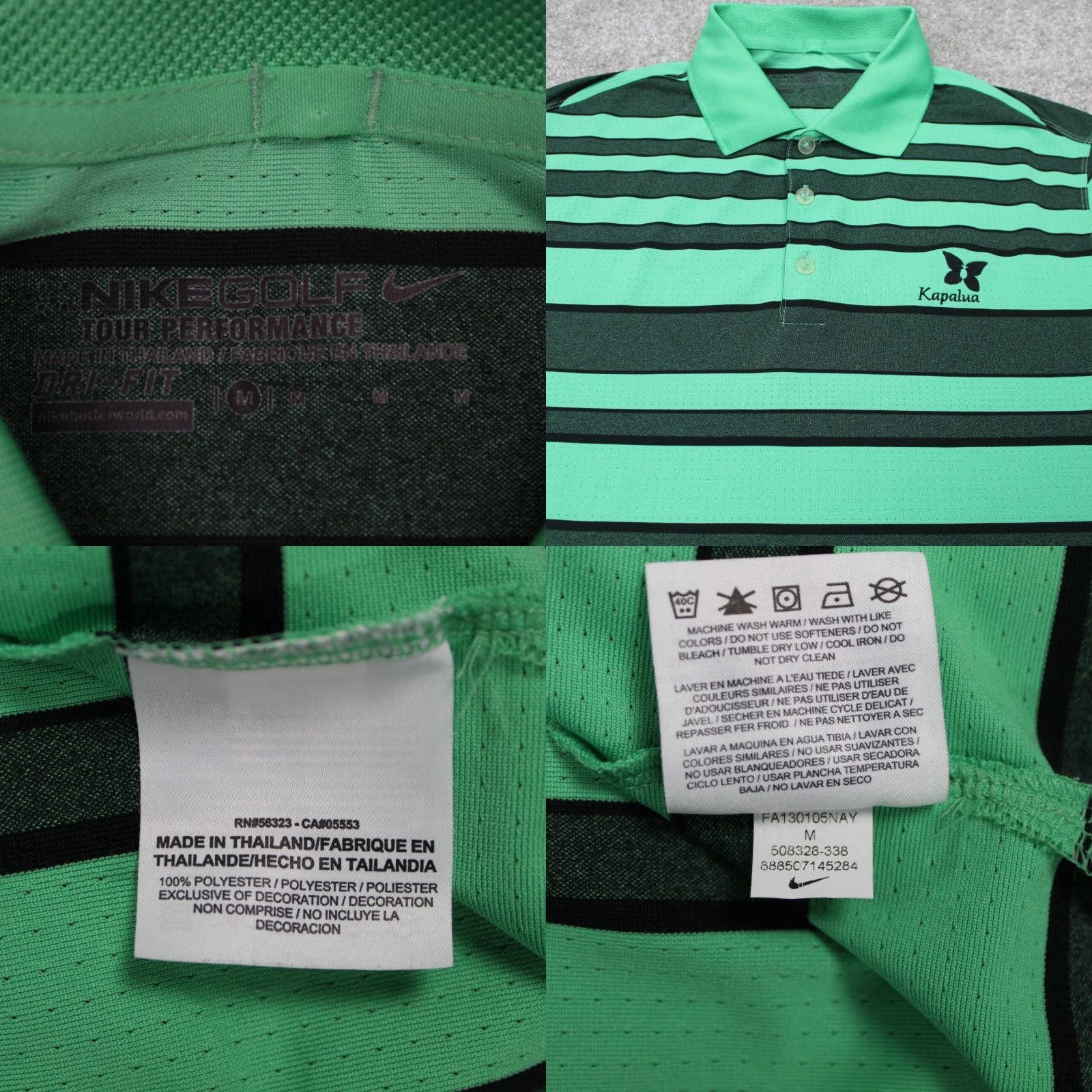 Nike Nike Golf Tour Performance Polo Shirt Mens Medium Green 100% Polyester S/S Pullover Logo Cap Kapalua Size US M / EU 48-50 / 2 - 8 Thumbnail
