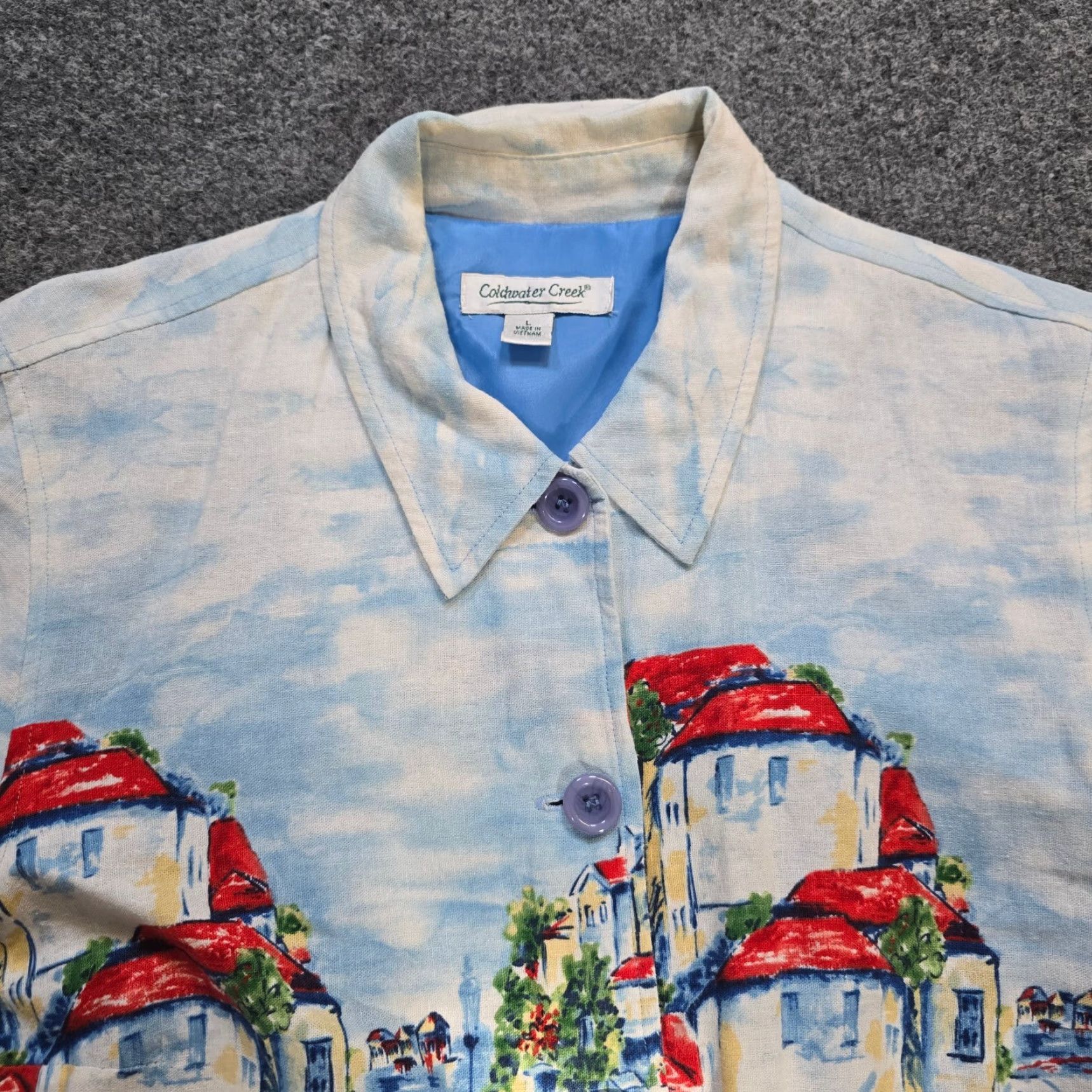 Coldwater Creek Coldwater Creek Jacket Women Blue Linen Italy Painting Art To Wear Casual Size L / US 10 / IT 46 - 2 Thumbnail
