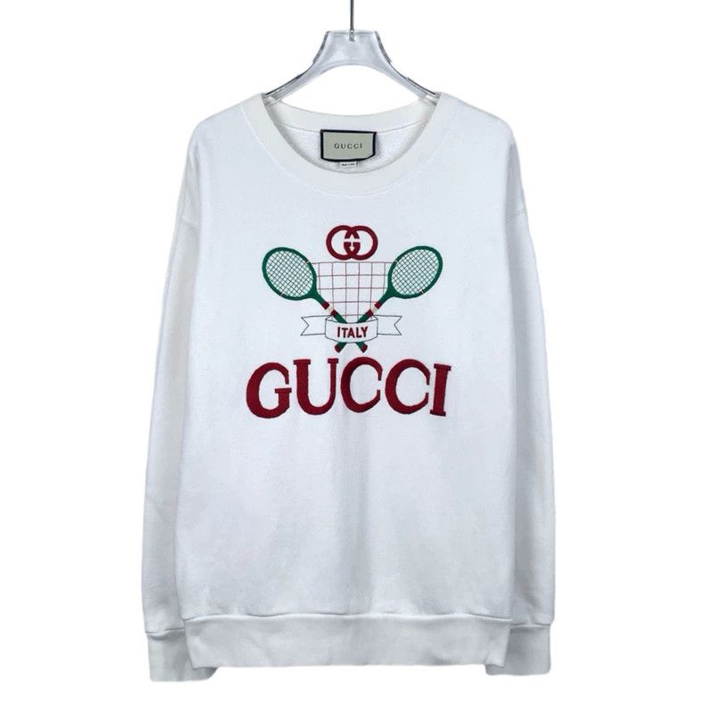 Gucci Gucci White logo printed round-neck cotton long-sleeved swe Size US S / EU 44-46 / 1 - 1 Thumbnail