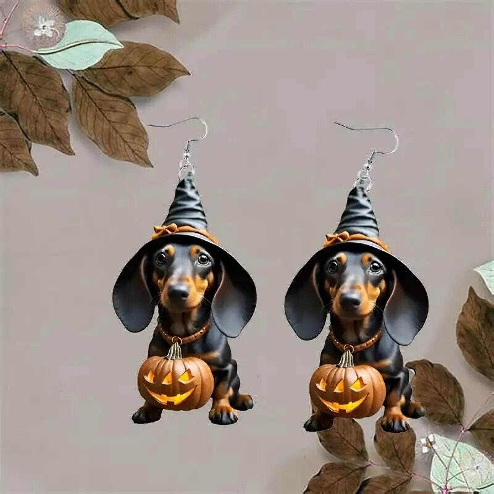 Other Halloween Dachshund Witch Acrylic Earrings • Jack-O-Lantern Size ONE SIZE - 4 Thumbnail