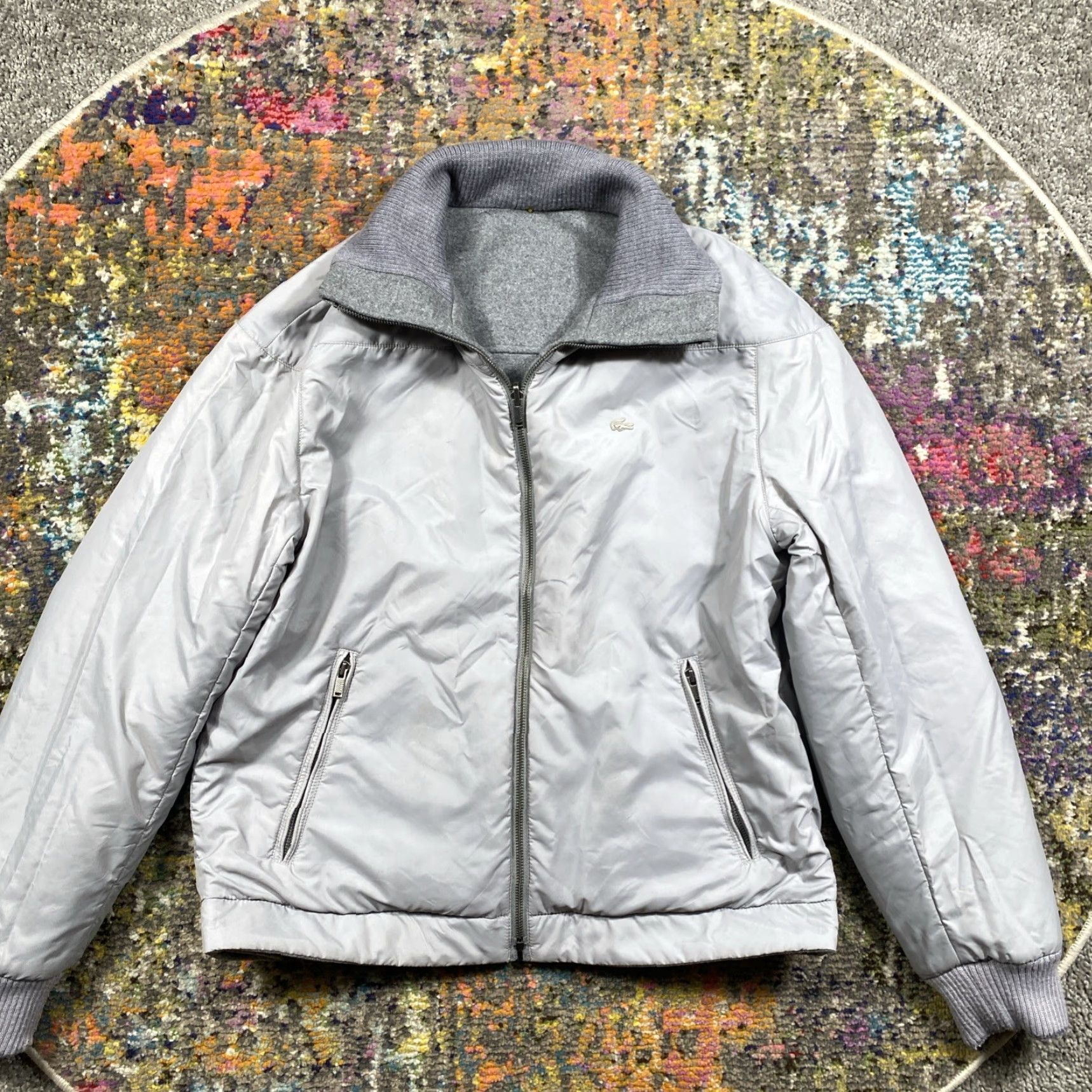Lacoste VINTAGE Lacoste Jacket Mens Large Gray Wool Blend Bomber Full Zip 90s Sports Reversable Size US L / EU 52-54 / 3 - 4 Thumbnail