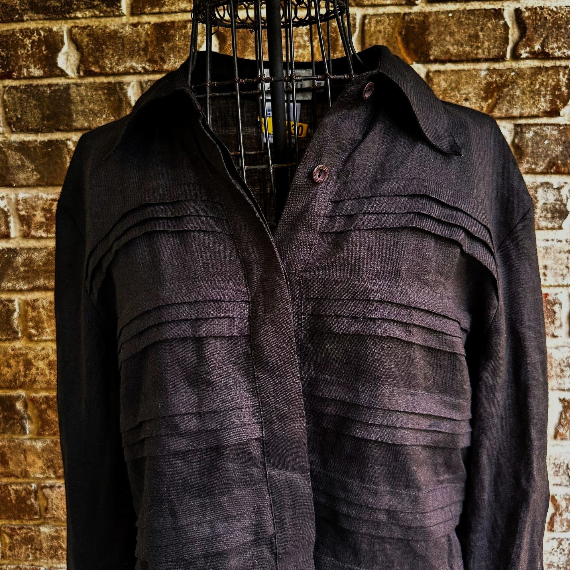 Designer × Vintage ViTG J Song Collection Blouse Size 8 Black Linen Semi Sheer Size M / US 6-8 / IT 42-44 - 3 Thumbnail