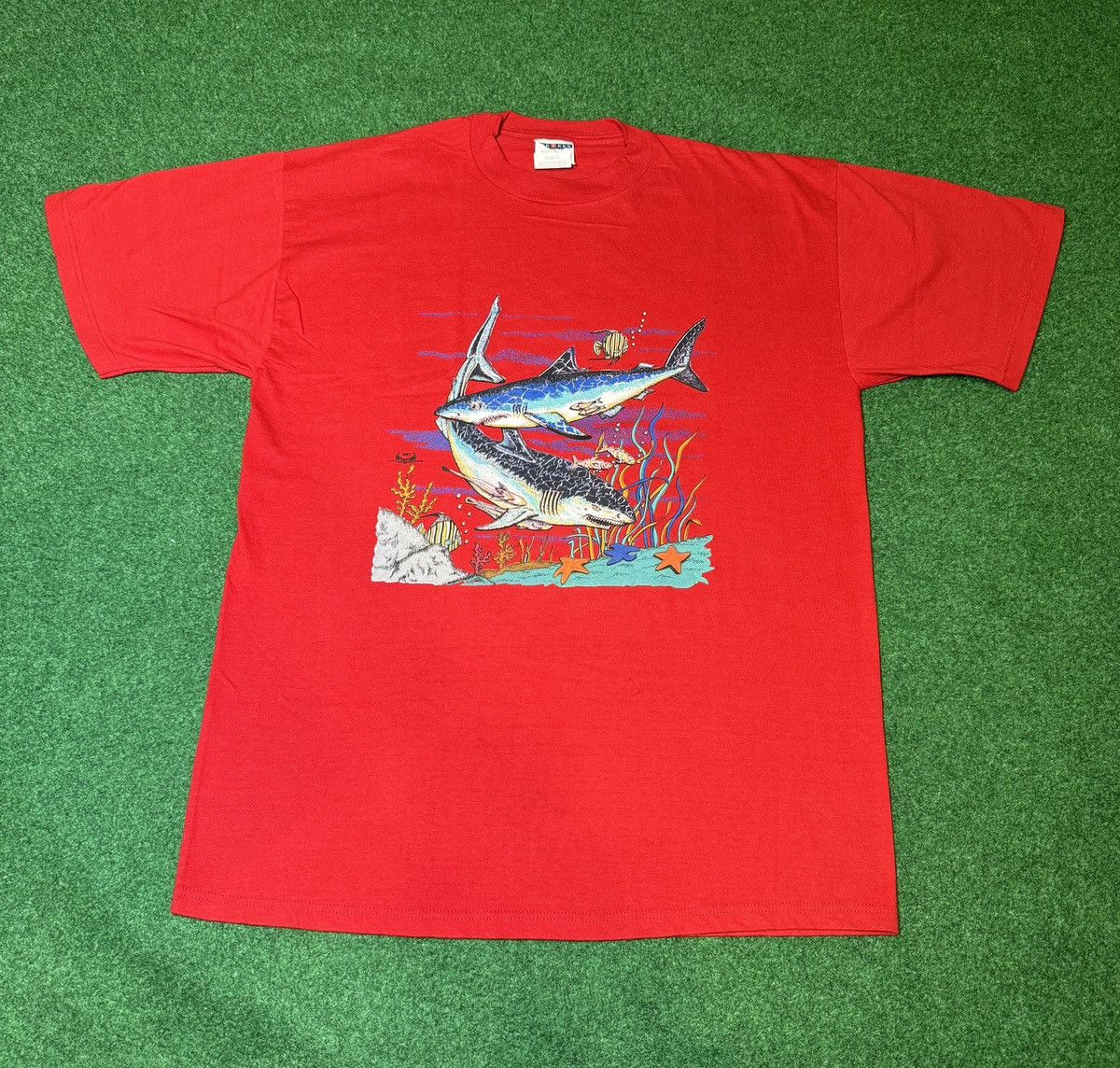 Jerzees × Vintage Vintage 90s Marine Shark Sea Life Star Fish T Shirt Size US L / EU 52-54 / 3 - 1 Thumbnail