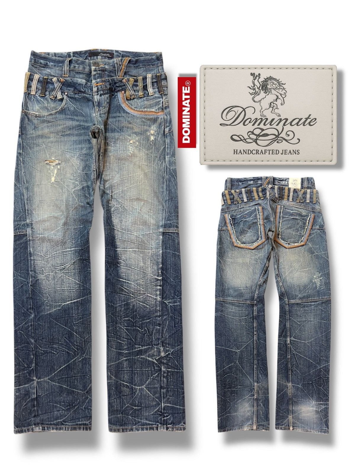 Japanese Brand Vintage Dominate Handcraft Jeans Double Waist - Thunder Wash Size US 33 - 1 Thumbnail