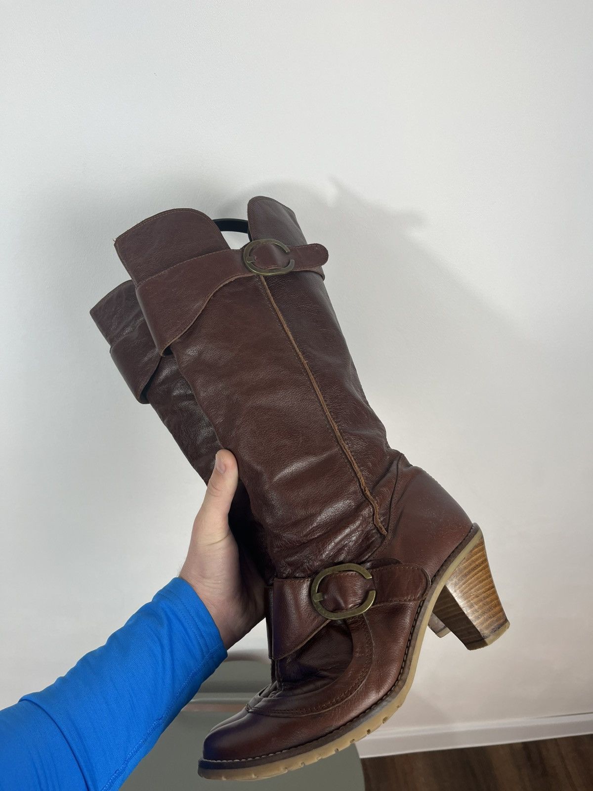 Other Women’s Brown Leather Knee High Boots Buckle Heel EU 40 Size US 9 / IT 39 - 13 Thumbnail