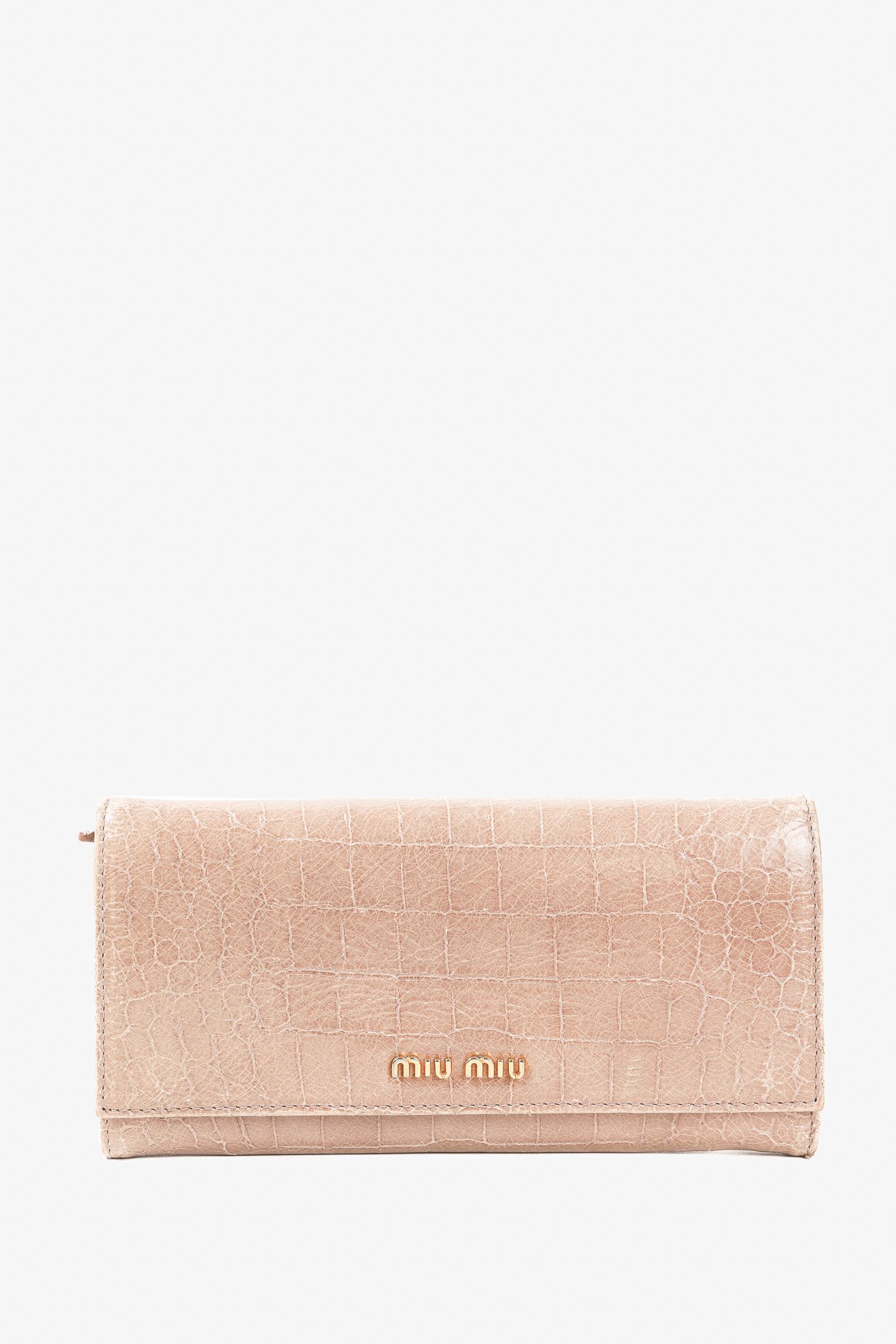 Miu Miu Miu Miu Croc Embossed Long Continental Blush Pink Wallet Size ONE SIZE - 1 Thumbnail