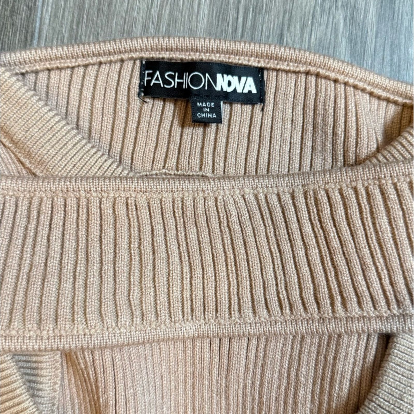 Fashion Nova Fashion Nova Beige Ribbed Knit Midi Dress Size Large Size L / US 10 / IT 46 - 4 Thumbnail