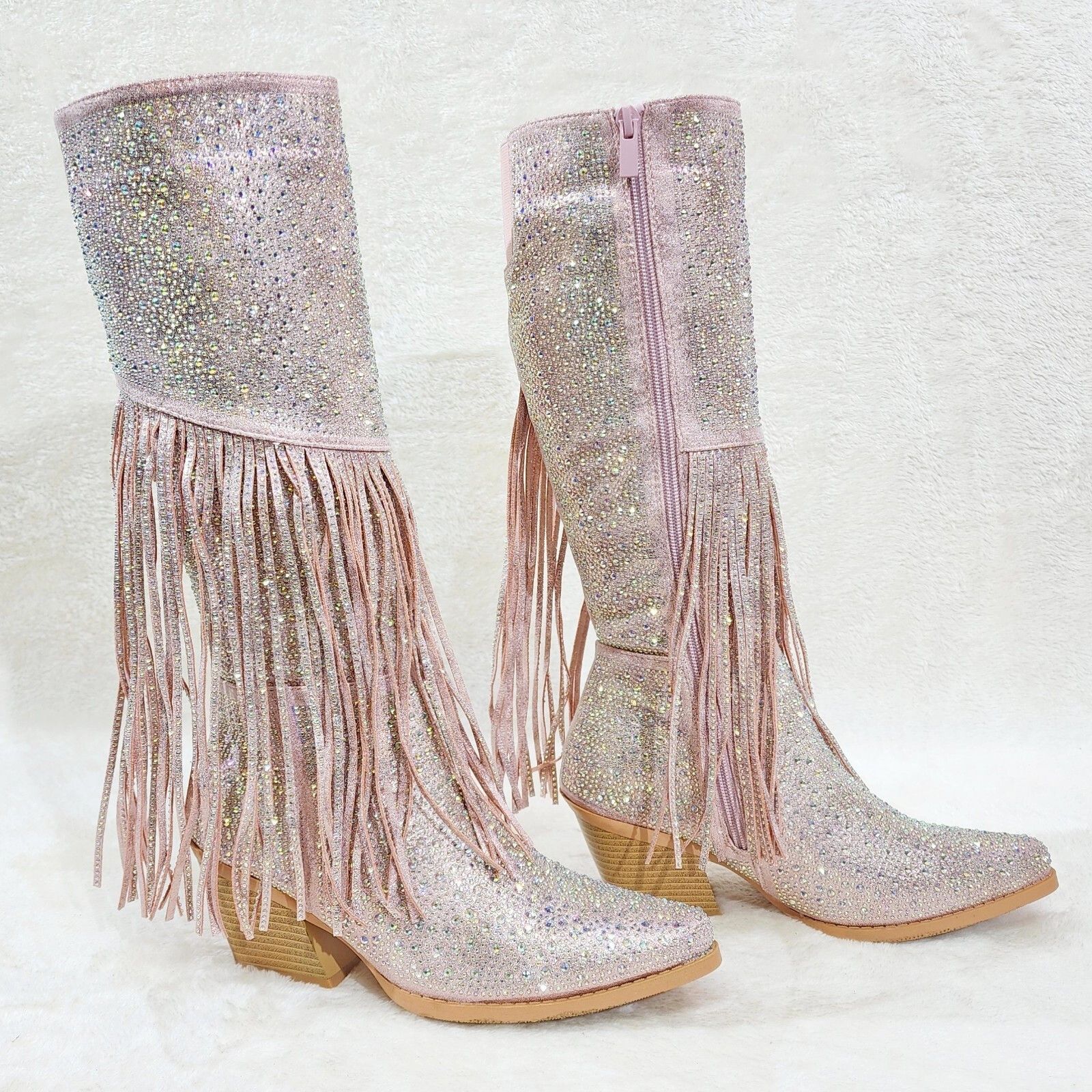 Other Western Diva Baby Pink Asymmetrical Fringe Rhinestone Glam C Size US 8.5 / IT 38.5 - 8 Thumbnail