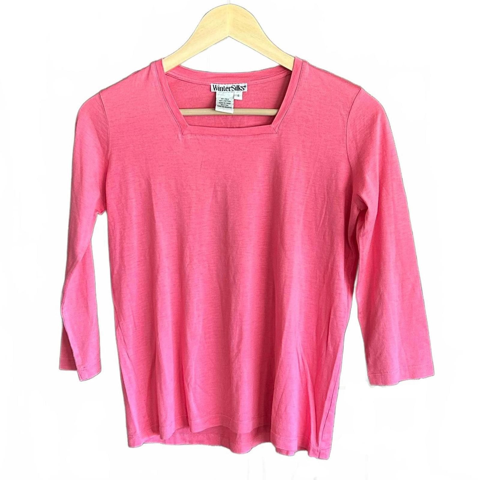 Designer WinterSilks Sweater Sz Small Pink Square Neck 3/4 Sleeve Size S / US 4 / IT 40 - 1 Thumbnail