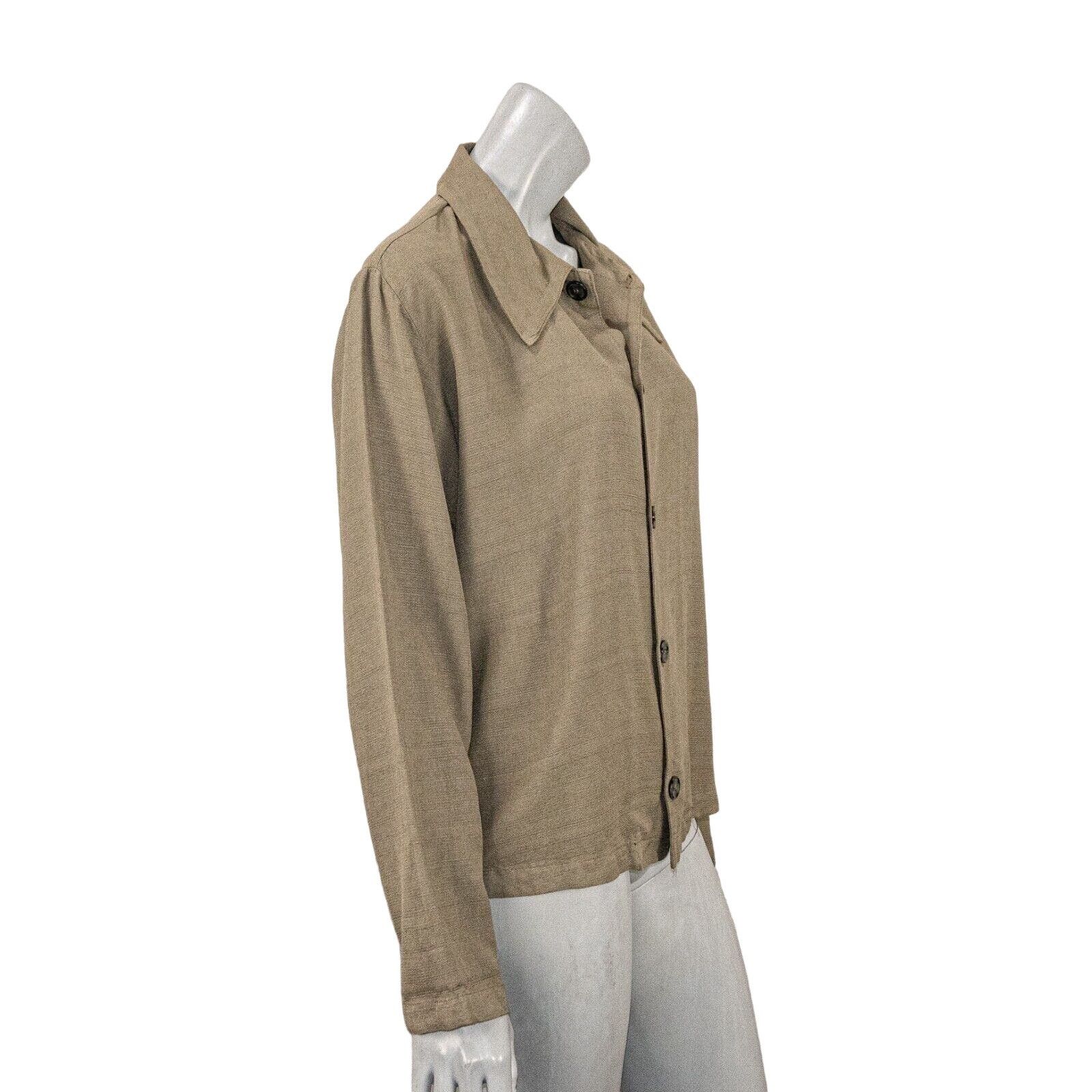 CP Shades CP SHADES Women's Collared Button up Blouse in Tan Rayon Size M / US 6-8 / IT 42-44 - 4 Thumbnail