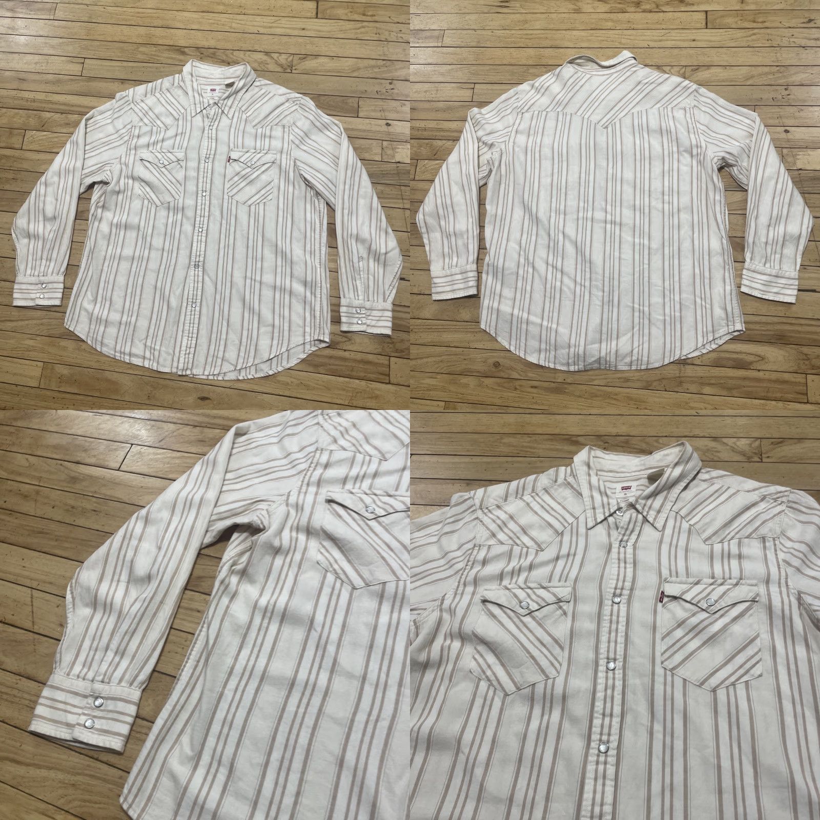 Levi's Levis Western Pearl Snap Cowboy Shirt Men XL Brown Cream Vertical Striped Capsule Size US XL / EU 56 / 4 - 9 Thumbnail