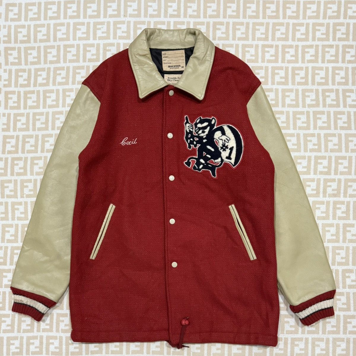 Vintage Houston Sportswear Devil Varsity Leather Jacket Size US M / EU 48-50 / 2 - 2 Thumbnail