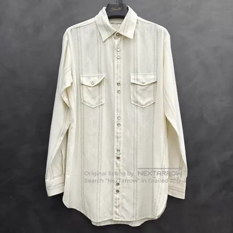 Saint Laurent Paris Saint Laurent Paris Pearl Button Striped Shirt Size XS / US 0-2 / IT 36-38 - 1 Thumbnail