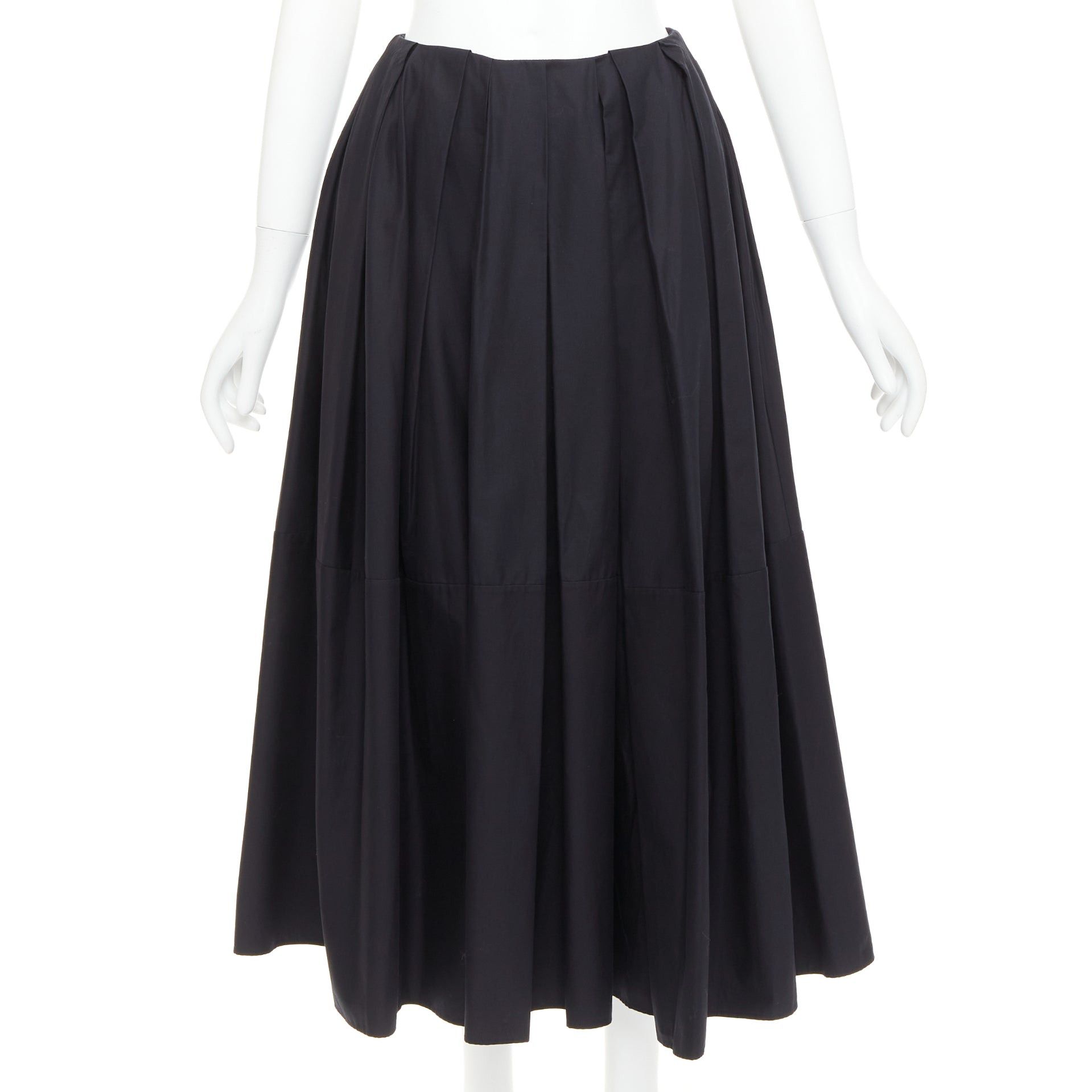 KHAITE KHAITE black 100% cotton invisible waistband pleated full tea length skirt US2 S Size 27" / US 4 / IT 40 - 1 Thumbnail