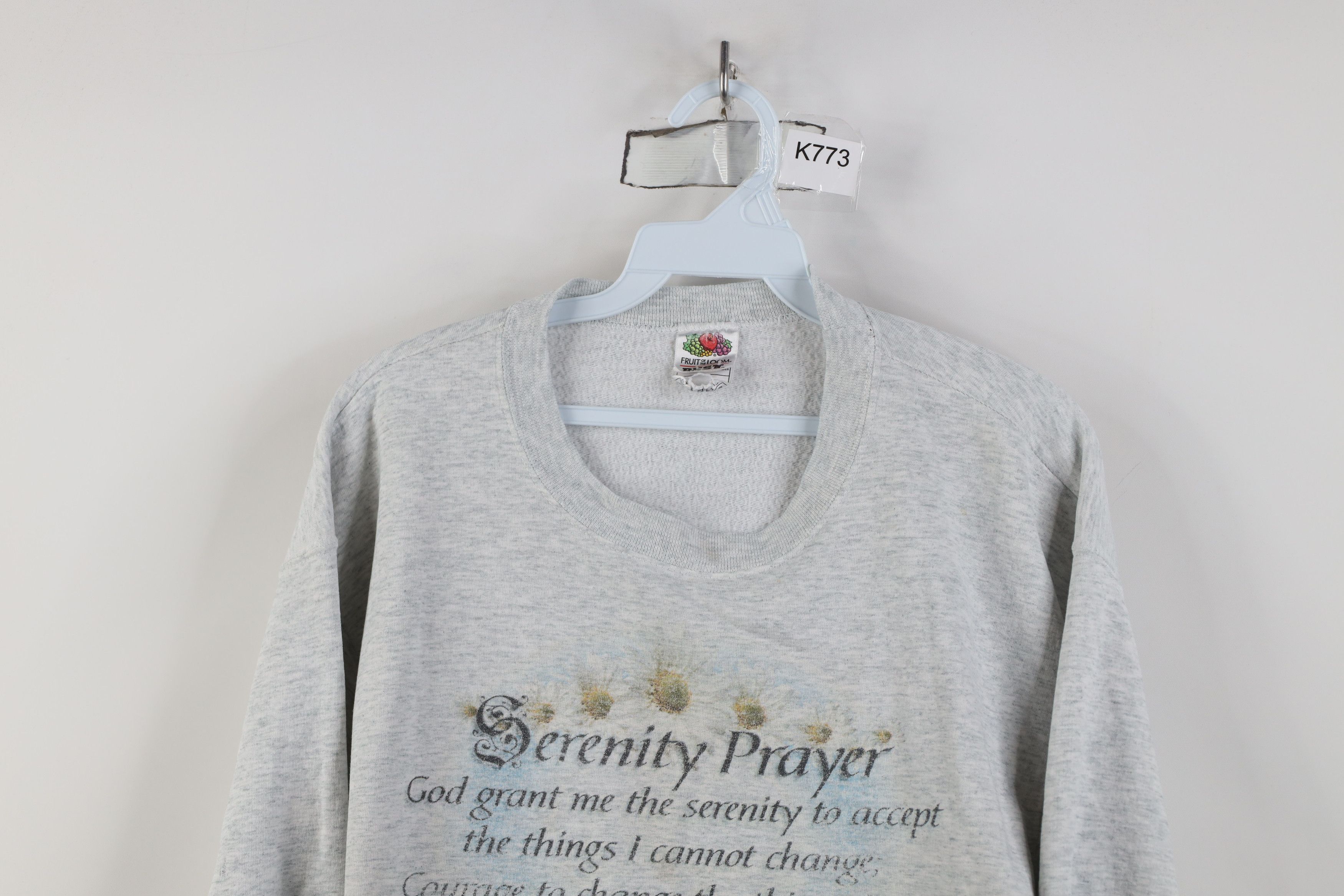 Vintage Vintage 90s Spell Out Serenity Prayer Sweatshirt Gray Size L / US 10 / IT 46 - 2 Thumbnail