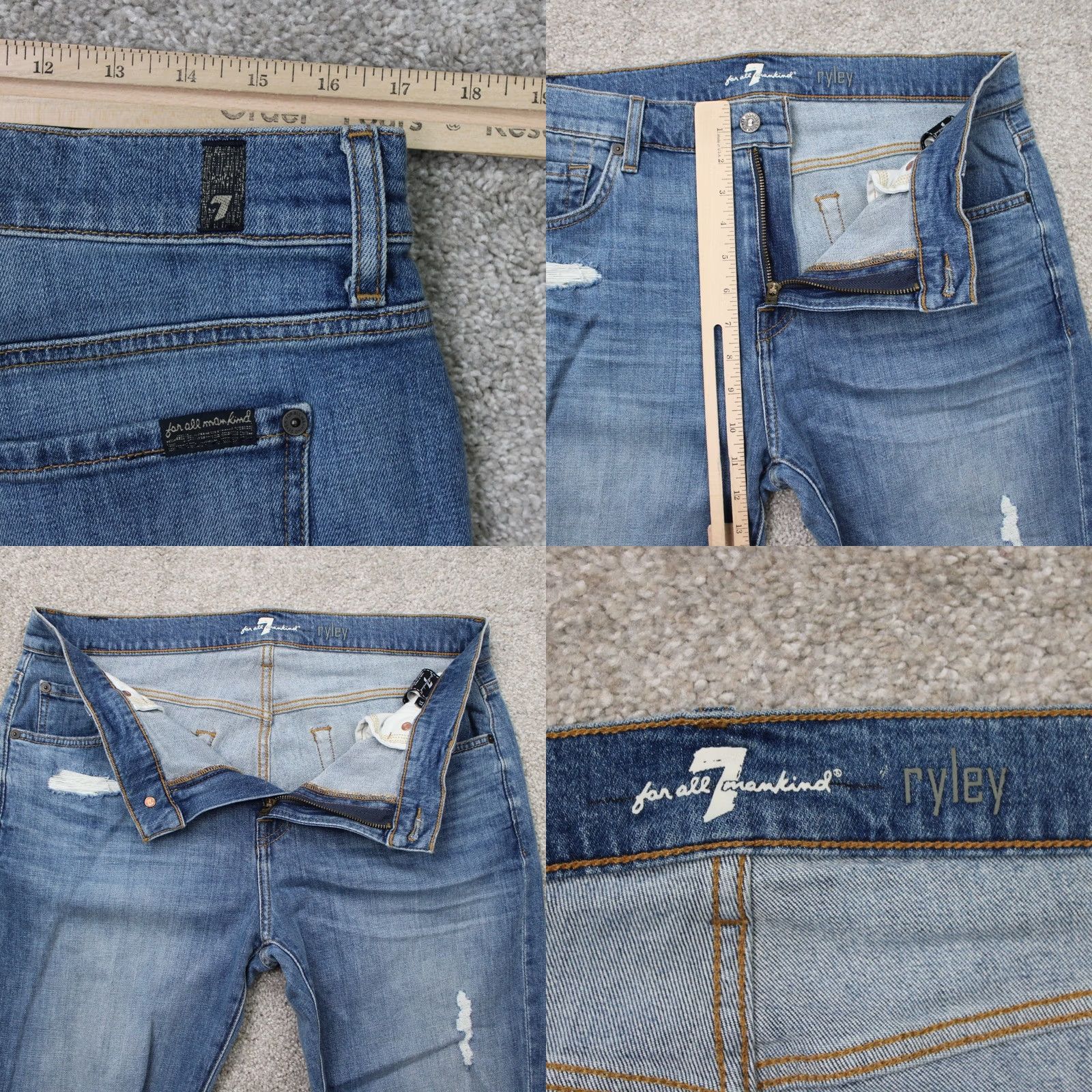 7 For All Mankind 7 For All Mankind Ryley Jeans Mens 33 Blue Distressed Cotton Stretch 34" inseam Size US 33 - 8 Thumbnail