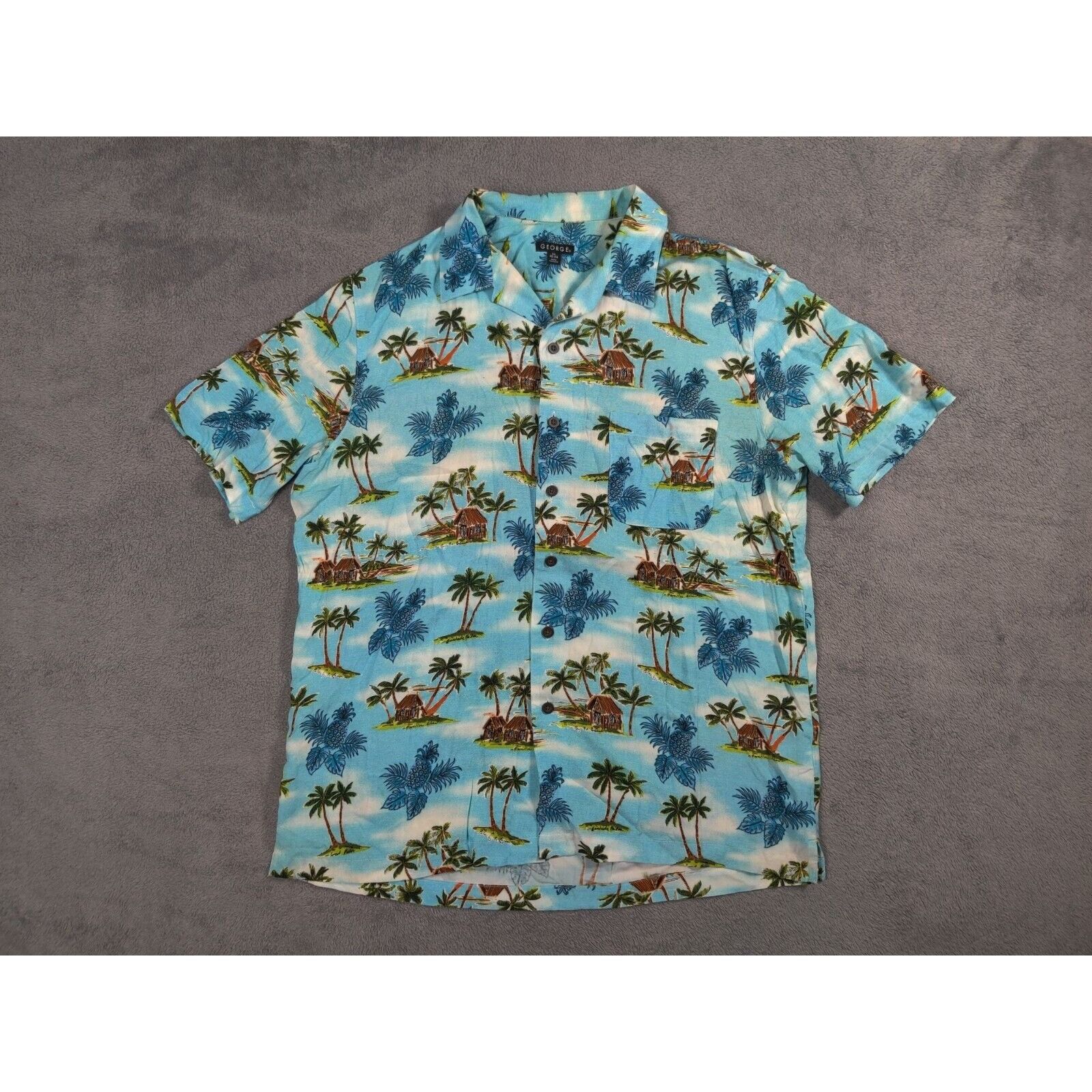George George Shirt Adult Mens Large Light Blue Floral Beach Size US L / EU 52-54 / 3 - 1 Thumbnail