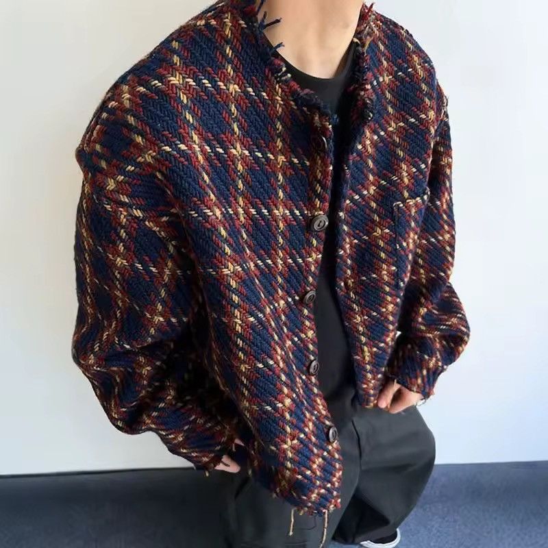 Vintage Retro Plaid Tassel Woolen Loose Jacket