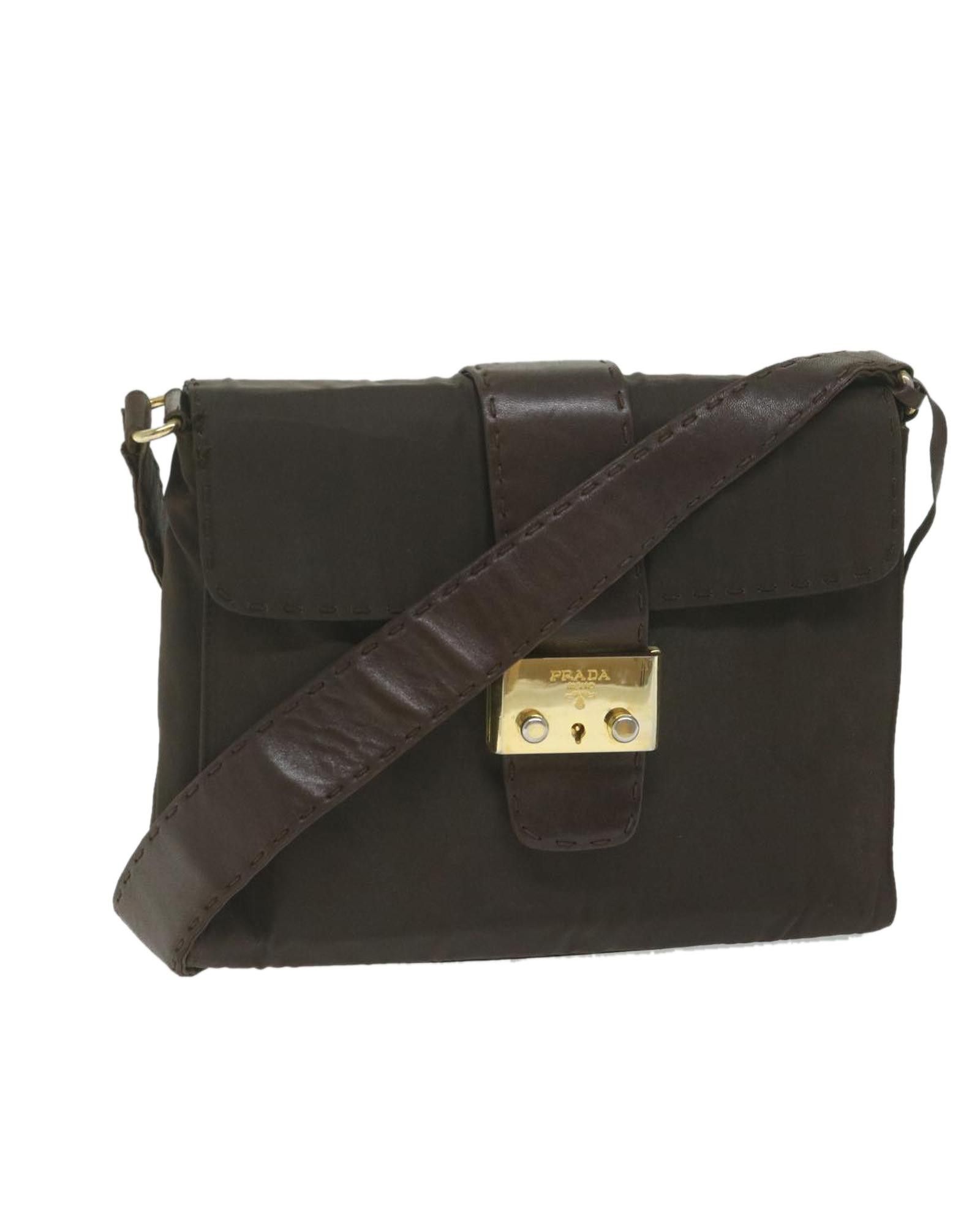 image of Prada Brown Nylon Shoulder Bag With 33Cm Drop, Women's