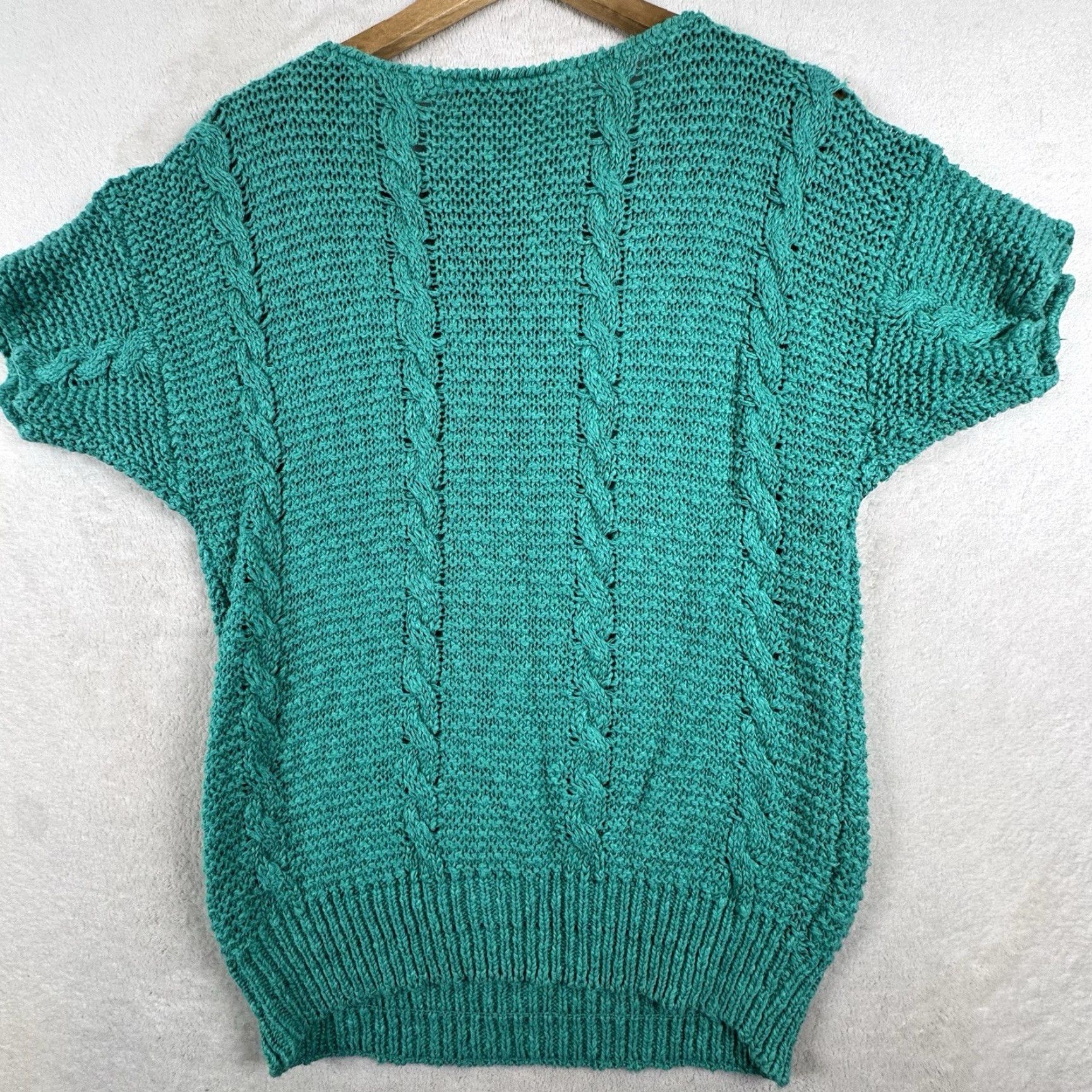 Liz Claiborne VINTAGE Liz Claiborne Women’s Sweater Short Sleeve Crew Neck Blue Open-Knit Pullover 80s 90s Retro Size S / US 4 / IT 40 - 2 Thumbnail