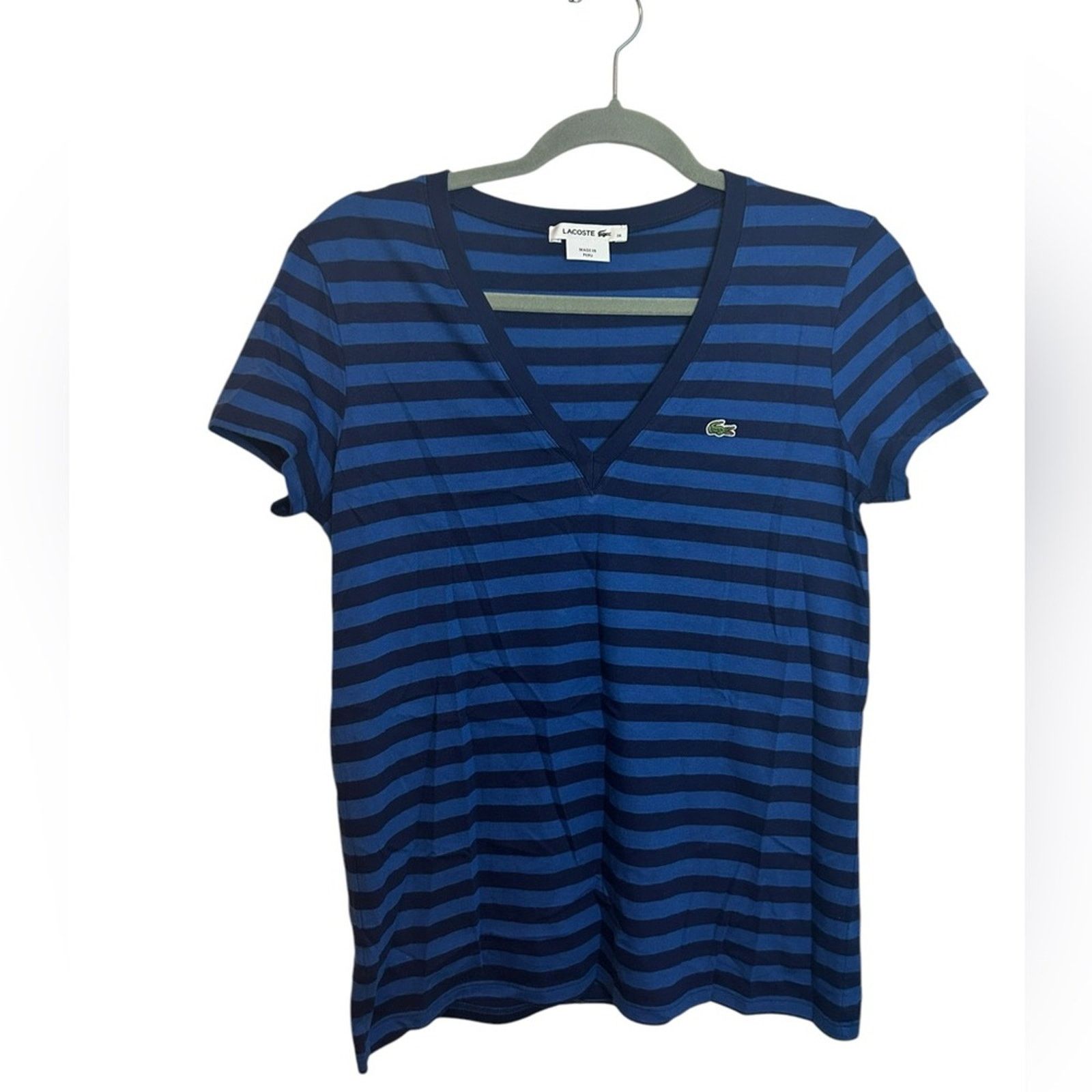 Lacoste Lacoste Blue Striped Cotton V-Neck Tee Women’s Size Medium Size M / US 6-8 / IT 42-44 - 1 Thumbnail