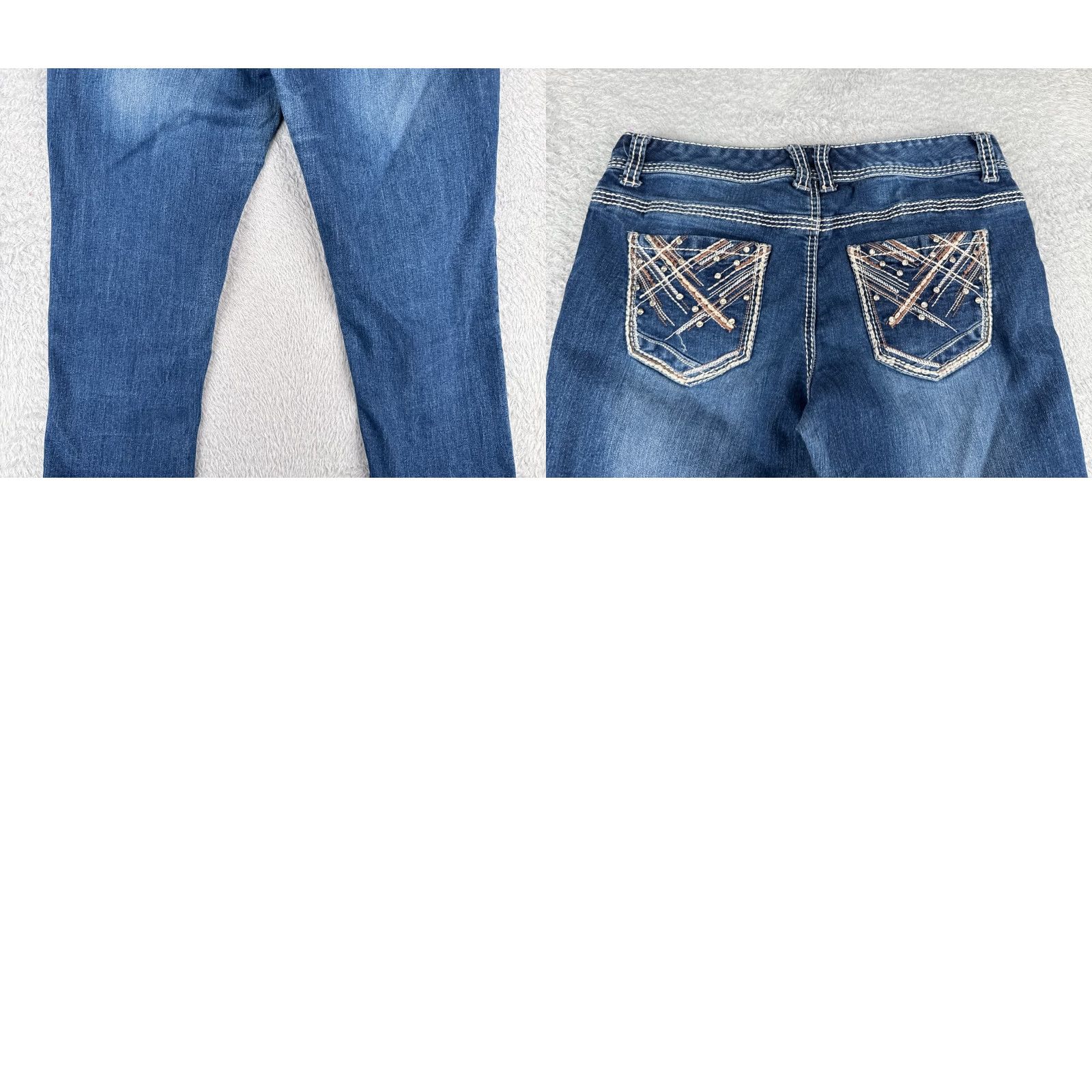 Vintage Maurices Jeans Womens Capri 28x23 Blue Denim Mid Rise 28 Regular Cotton Blend Embroidered Zipper 5-Pocket Cowboy Southwestern Designer Vintage No | 7 Size 28" / US 6 / IT 42 - 10 Thumbnail