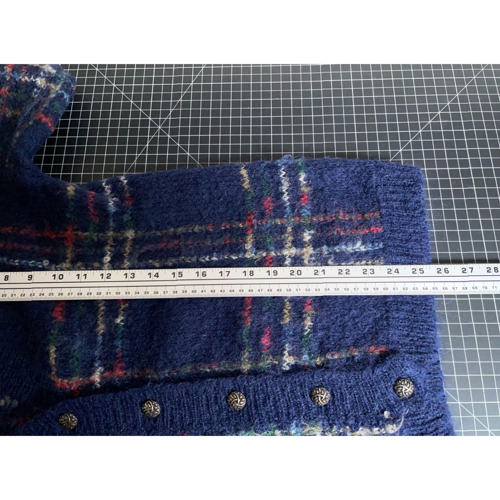 Vintage VINTAGE ID Distinction Cardigan Sweater Dark Blue Check Mohair Blend Women's Medium 90s Retro Knit Shoulder Pads Button Front Knitwear Size M / US 6-8 / IT 42-44 - 6 Thumbnail