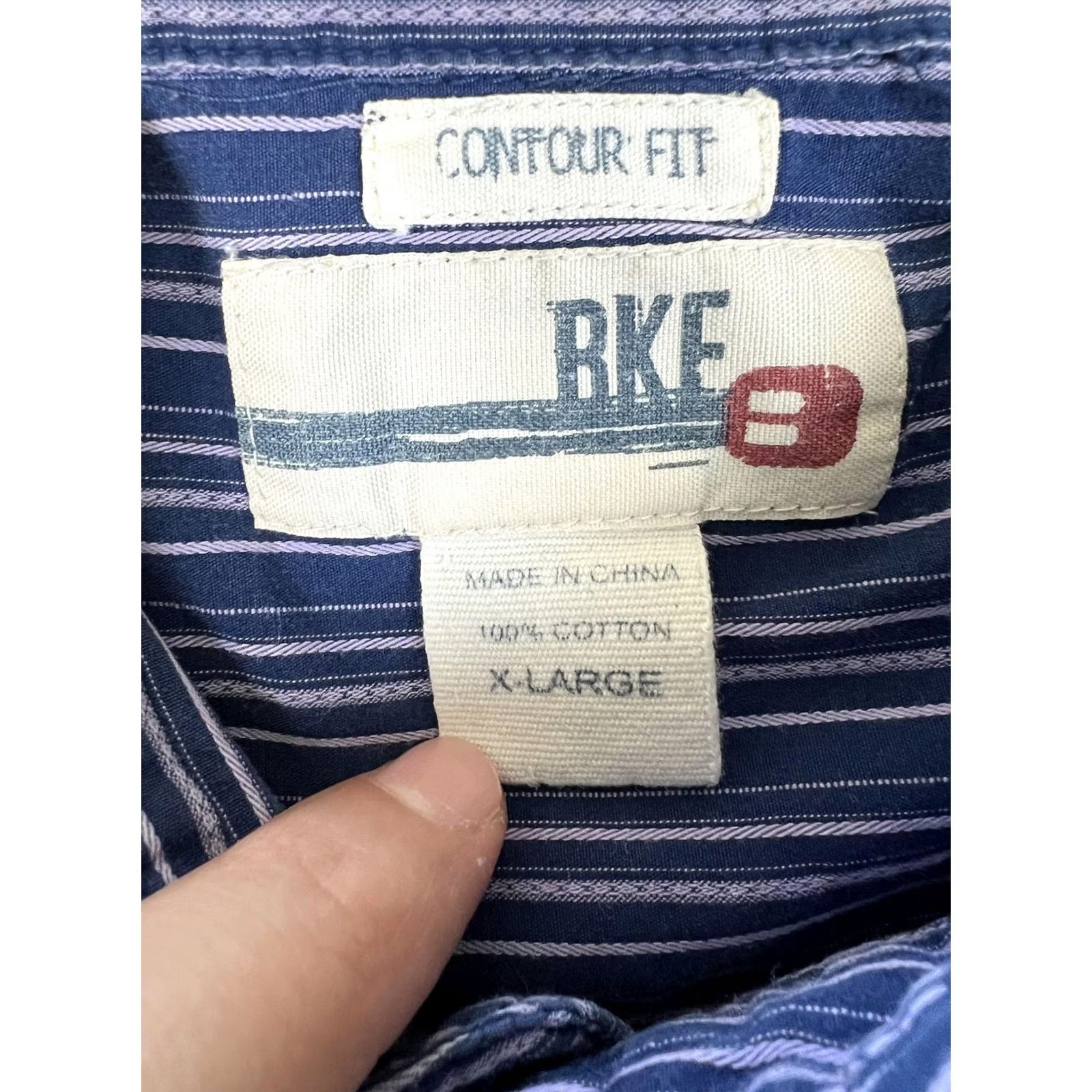 BKE BKE Long Sleeve Button Front Shirt Mens XL Blue Striped Contour Fit Size US XL / EU 56 / 4 - 2 Thumbnail