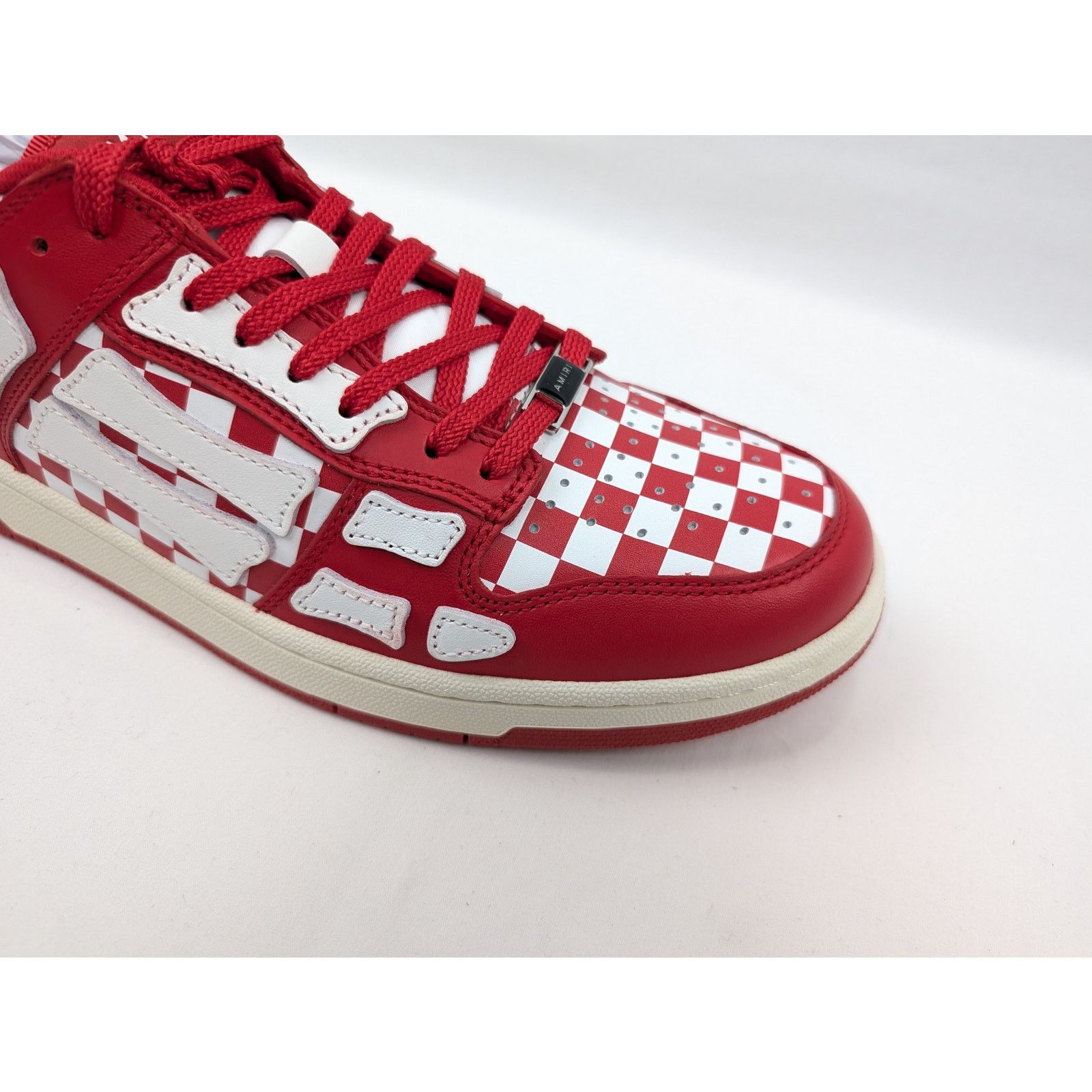 Amiri o1rshd1 Checked Skeleton Low Top Sneakers in Red/White Size US 11 / EU 44 - 3 Thumbnail
