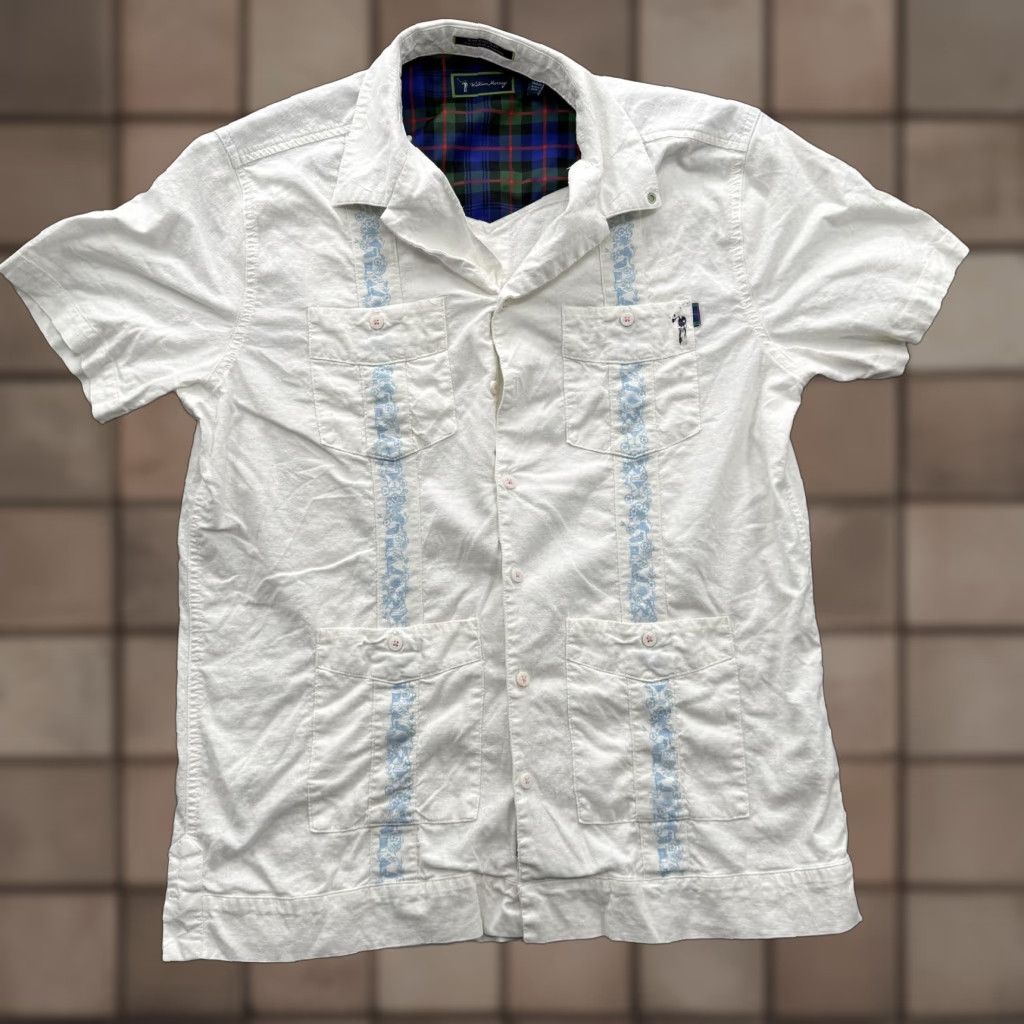 Vintage William Murray Shirt Mens M White Short Sleeve Button-Up Golf Guayabera Embroidered Pockets Linen-Viscose Lightweight Summer Size US M / EU 48-50 / 2 - 1 Thumbnail