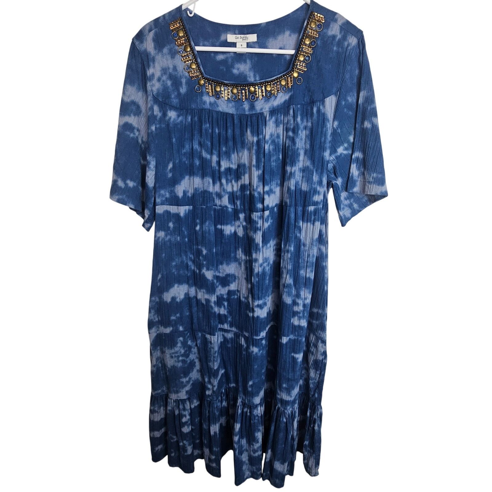 Soft Surroundings Go Softly Patio Dress Sz M Tie Dye Embellished Muumuu Kaftan Size M / US 6-8 / IT 42-44 - 1 Thumbnail