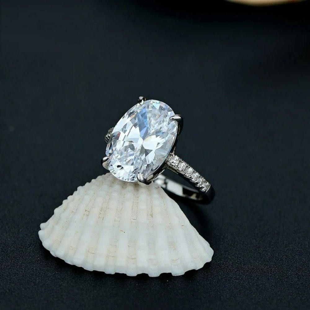 Designer Sterling Silver 14mm Oval Engagement Ring - Size 7 Size ONE SIZE - 8 Thumbnail