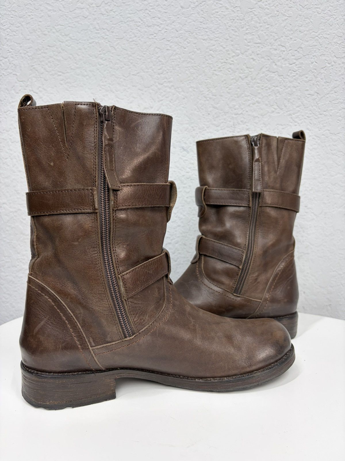 Hedi Slimane AS 98 Vibe Artisan Brown Leather Side Zip Ankle Biker Boots Size US 7.5 / EU 40-41 - 14 Thumbnail