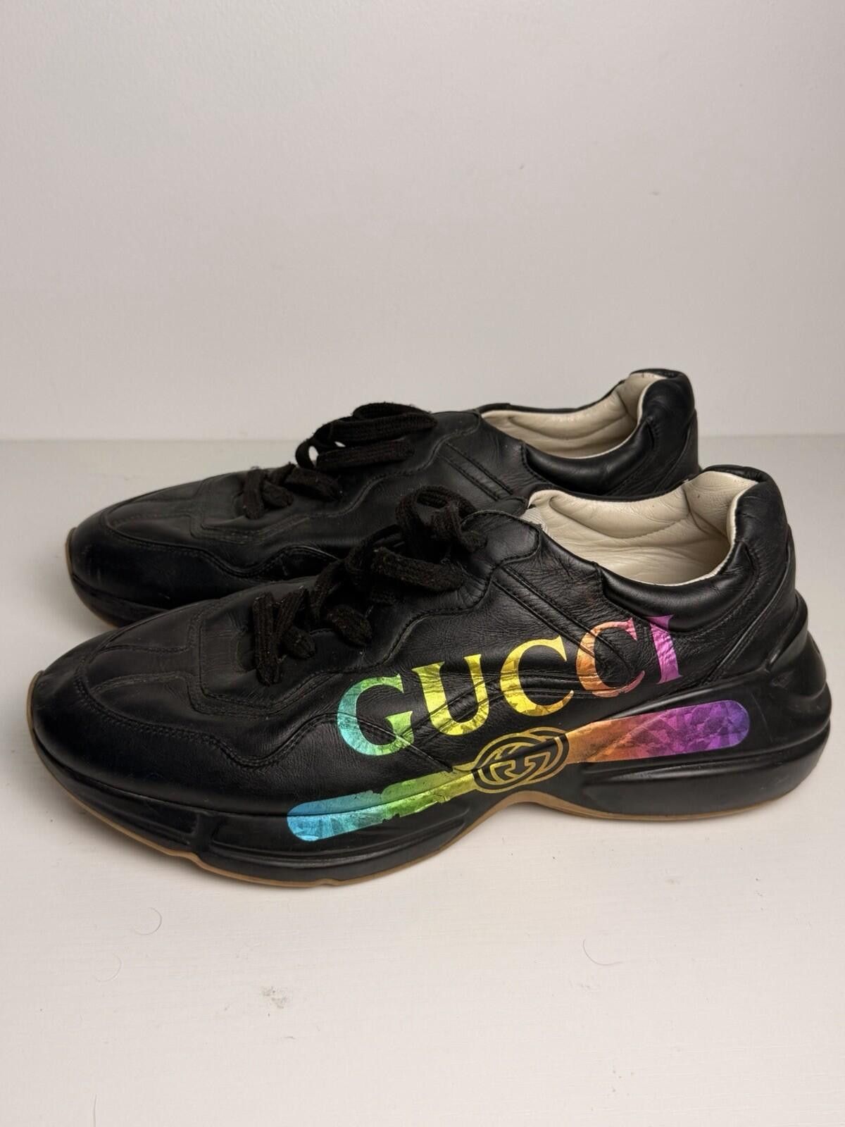 Gucci Gucci Rhyton Rainbow Logo Leather Sneakers Black SZ 10 Good Size US 10 / EU 43 - 2 Thumbnail