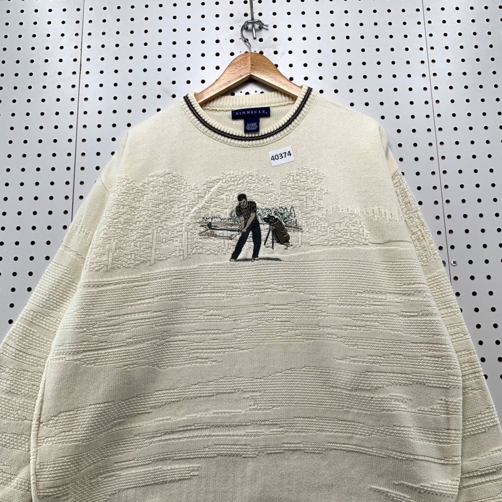 Vintage Pinnacle Golf Knit Sweater Mens XL Beige Ivory Graphic USA 26x27.5 Vintage Size US XL / EU 56 / 4 - 6 Thumbnail