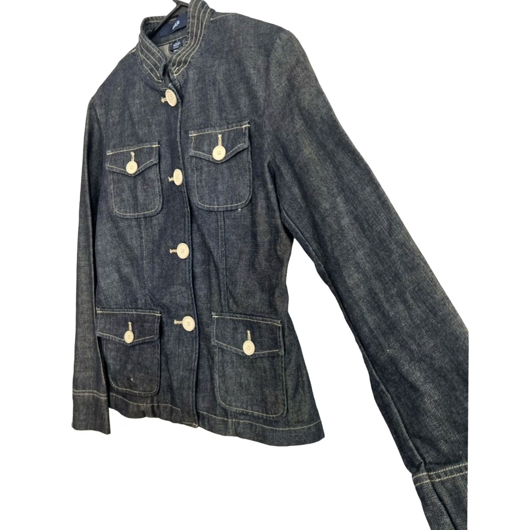 Gap Gap Jacket Women's 6 Blue Denim Button Up Pockets Cinch Waist Back Pleat Size M / US 6-8 / IT 42-44 - 3 Thumbnail