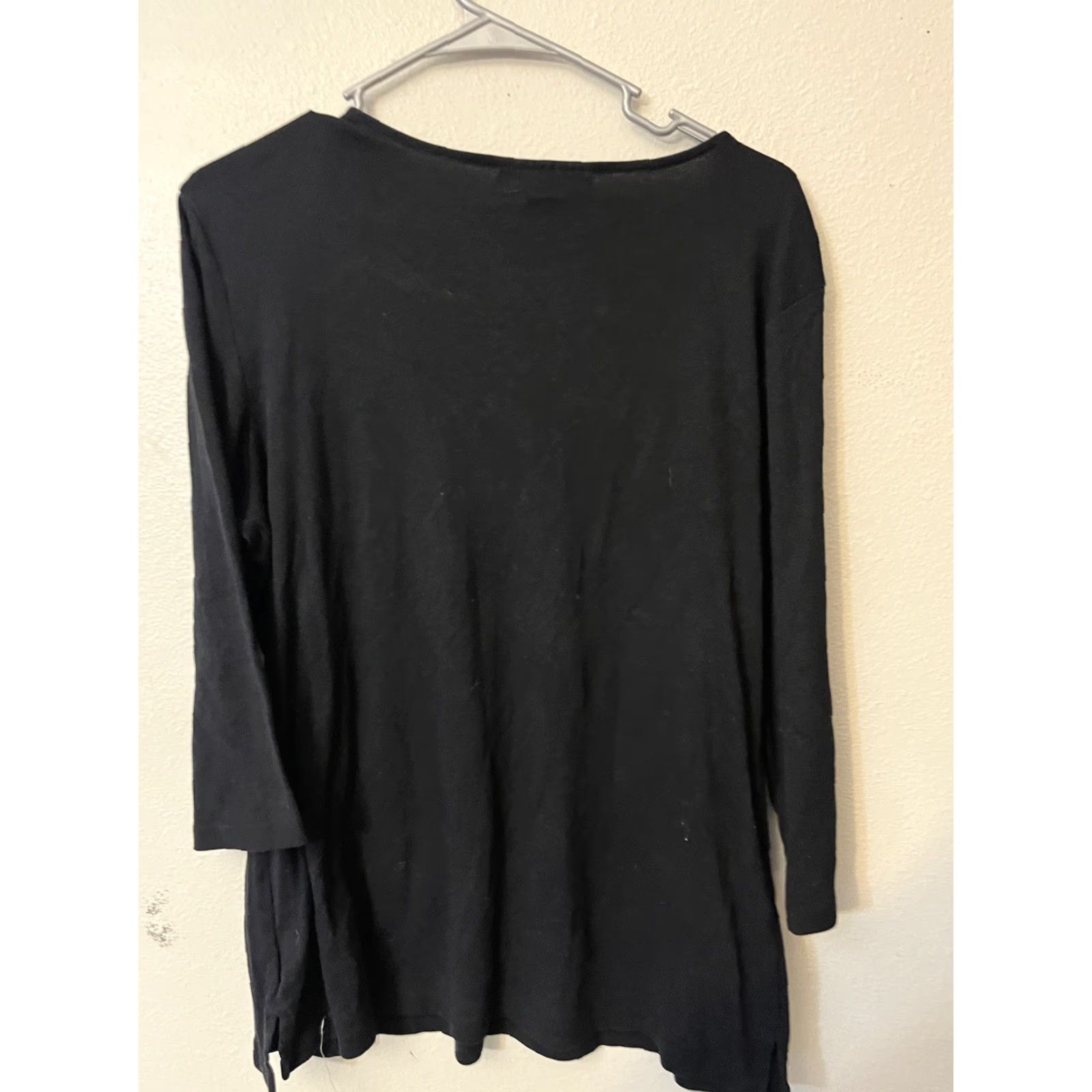 Vintage Karen Scott T-Shirt Women 3/4 Sleeve V-Neck Black Embroidery Size XL Geometric Pattern 608356367701 Size L / US 10 / IT 46 - 3 Thumbnail