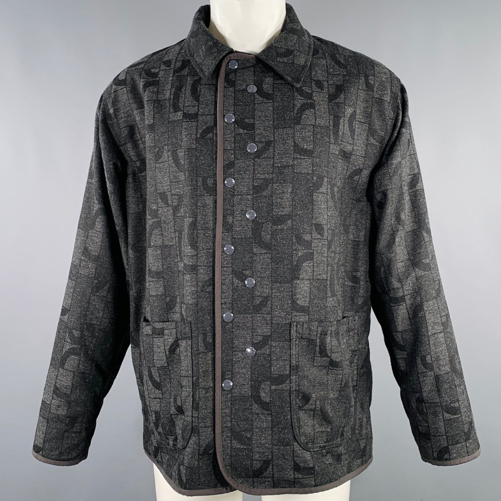 Other PILGRIM Size M Grey Black Geometric Wool Blend Snaps Jacket Size US M / EU 48-50 / 2 - 1 Thumbnail
