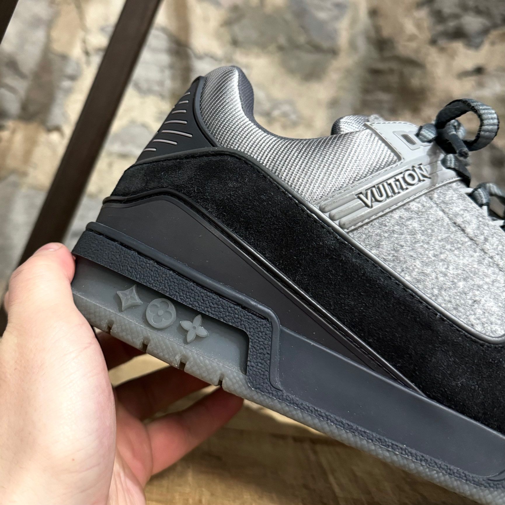 Louis Vuitton Black Grey Flannel Trainer Sneakers