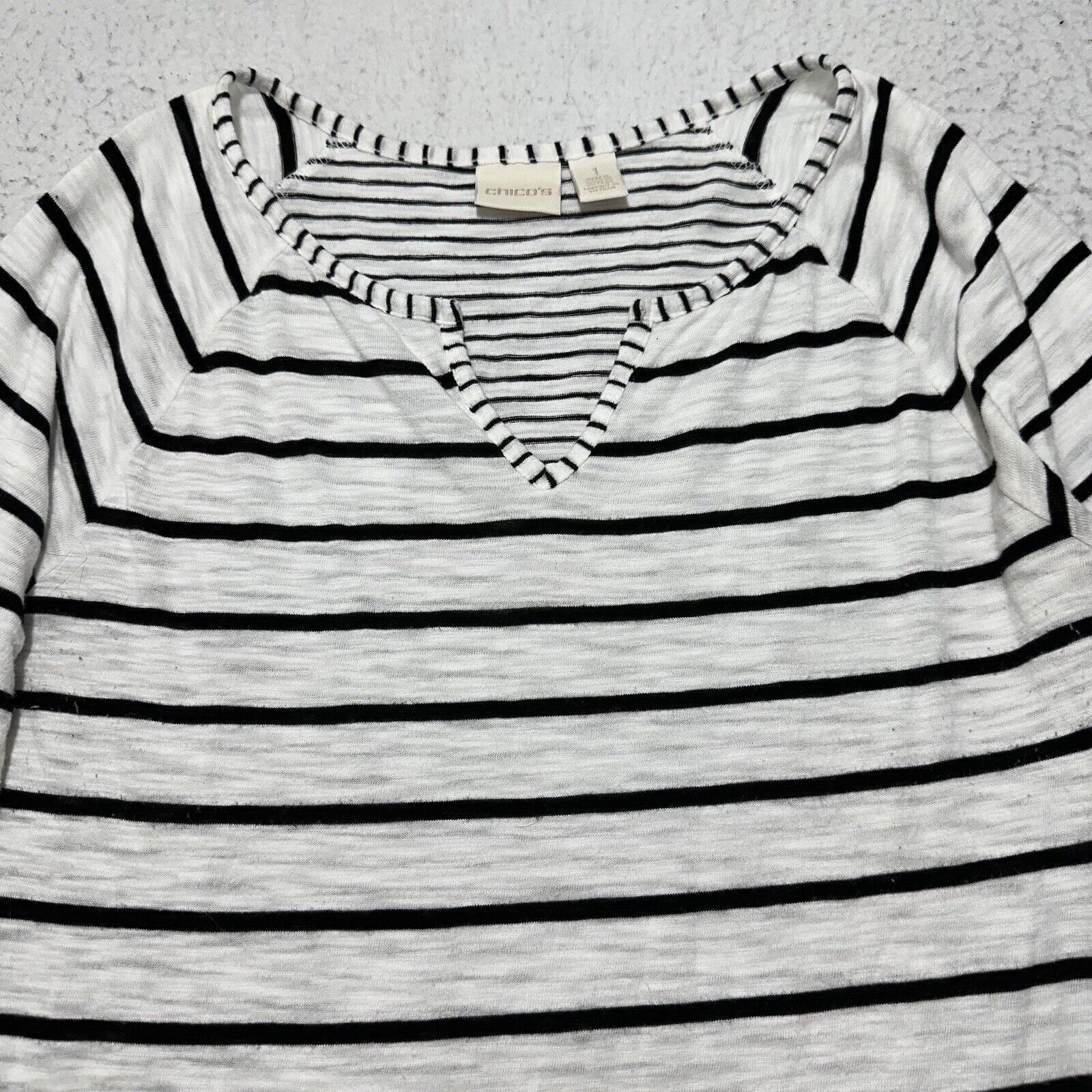 Chicos Chico's Medium Asymmetrical Hem Black White Striped Blouse Size M / US 6-8 / IT 42-44 - 2 Thumbnail