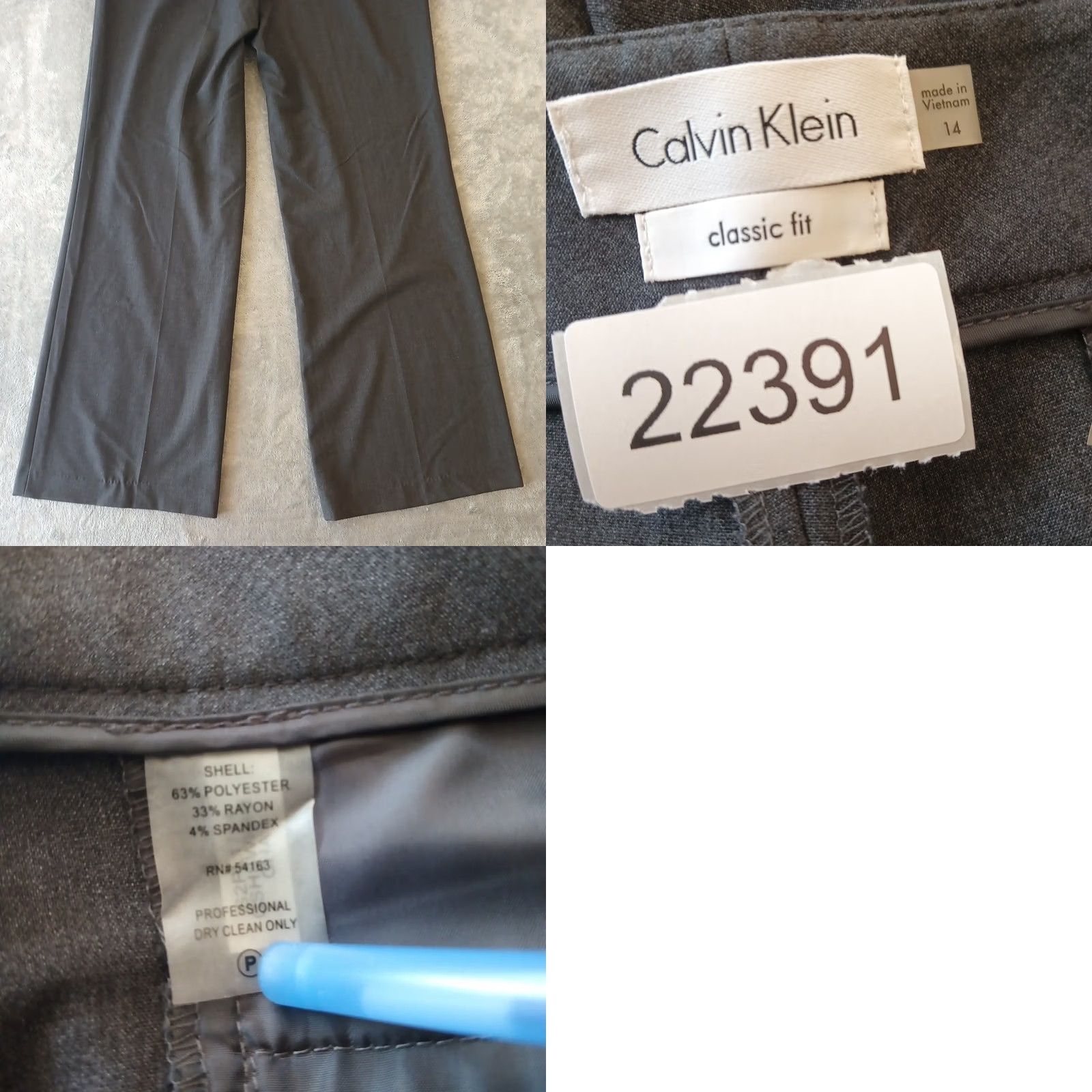 Calvin Klein Calvin Klein Dress Pants Womens Size 14 Gray High Rise Flat Front Pockets 38x32 Straight Inseam 32 Dress Pants Womens Size 36" / US 14 / IT 50 - 8 Thumbnail