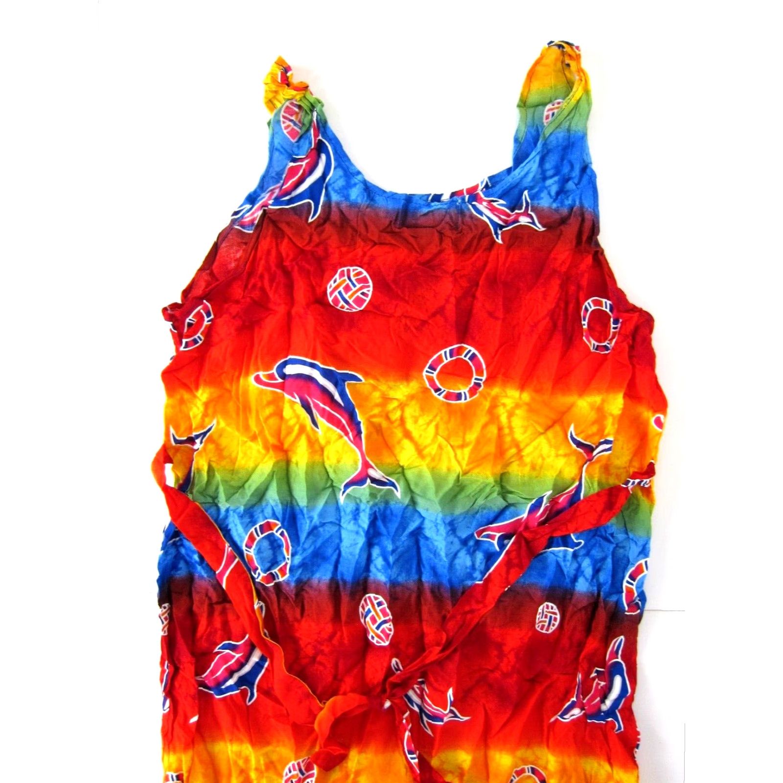 Vintage VINTAGE NWT Five Parrots Rainbow Tie Dye Dolphin Rayon Tank Sun Dress L Large Red Size L / US 10 / IT 46 - 5 Thumbnail