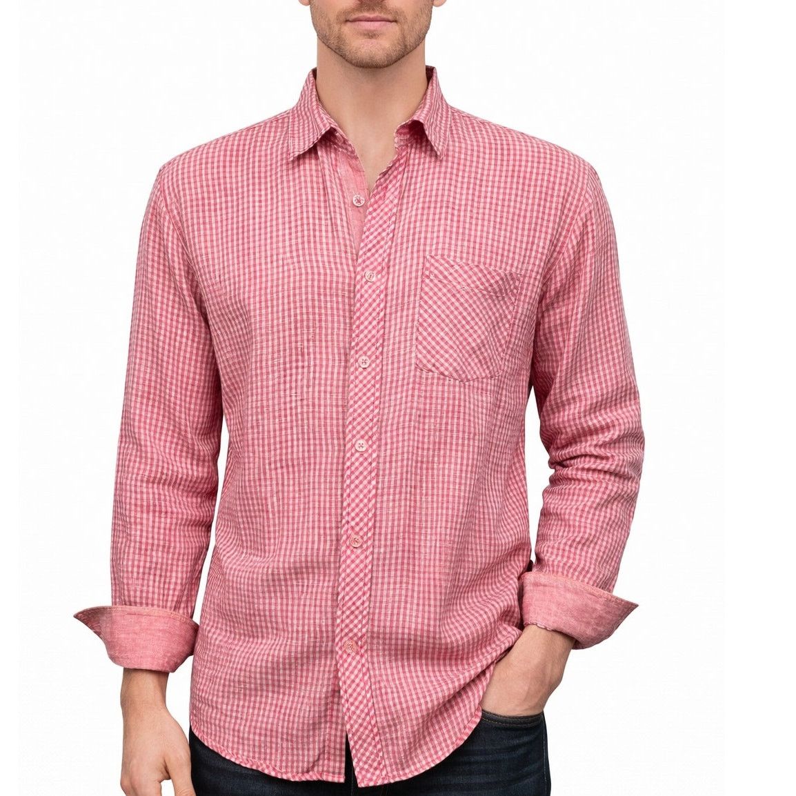 BUGATCHI BUGATCHI Uomo Linen Shirt L Gingham Check Contrast Flip Cuff Size US L / EU 52-54 / 3 - 1 Thumbnail