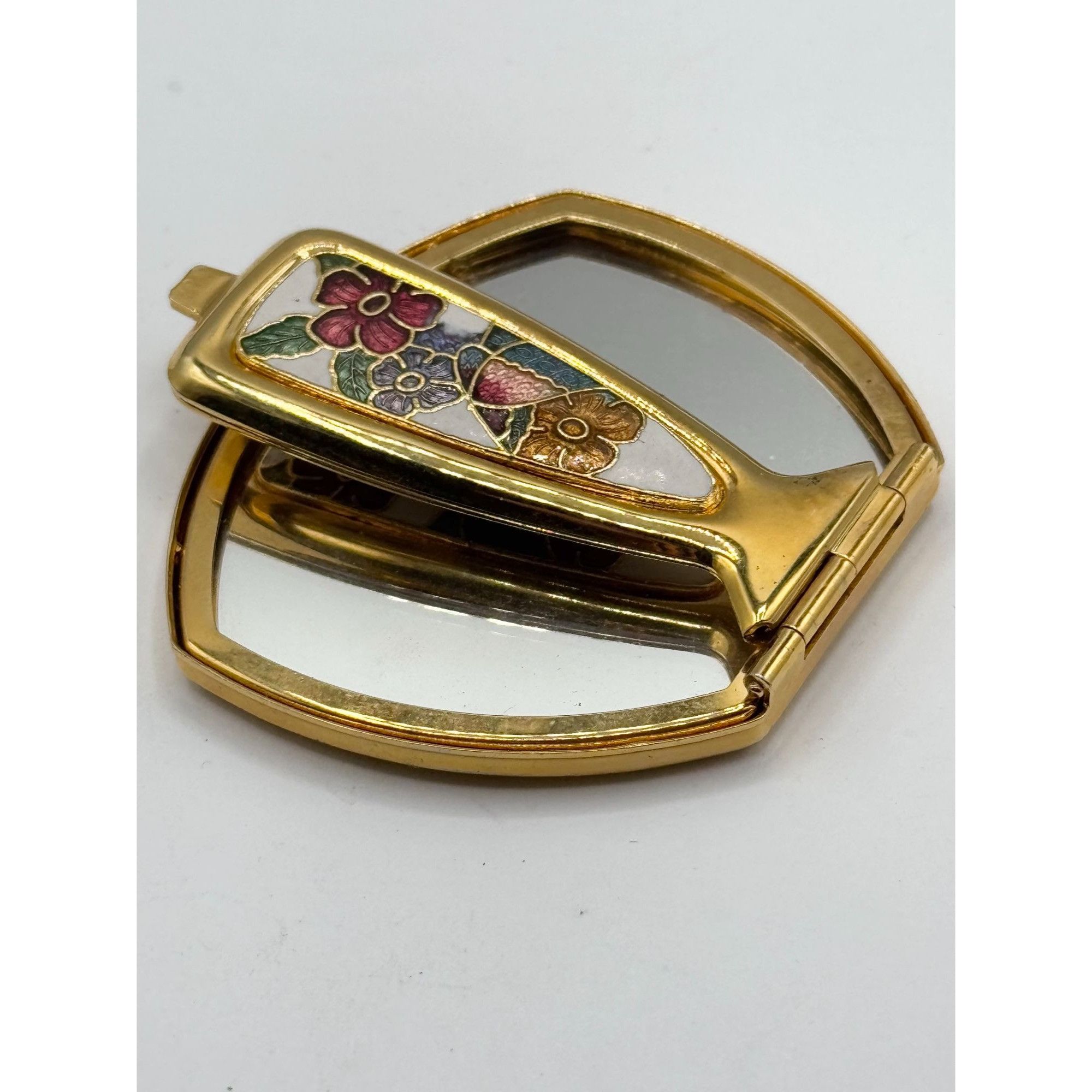 Vintage Vintage white cloisonné enamel floral folding handheld pocke Size ONE SIZE - 2 Thumbnail