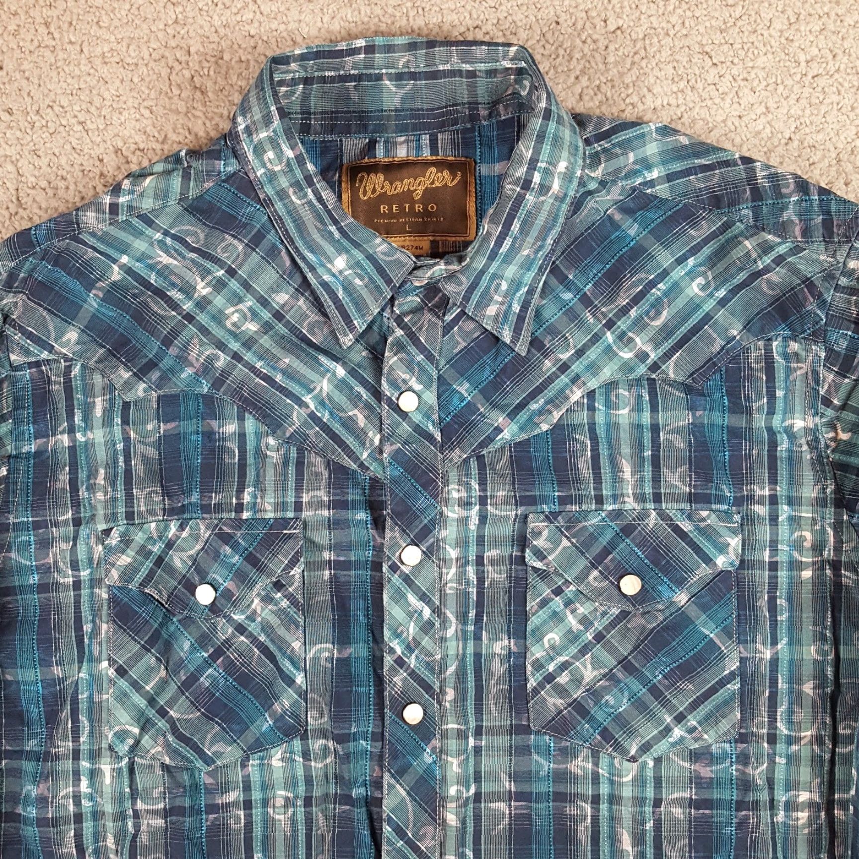 Wrangler VINTAGE Wrangler Western Pearl Snap Cowboy Shirt Men's Large Southwestern Button-Up Plaid Cotton Blue 90s Workwear Mens Size US L / EU 52-54 / 3 - 2 Thumbnail
