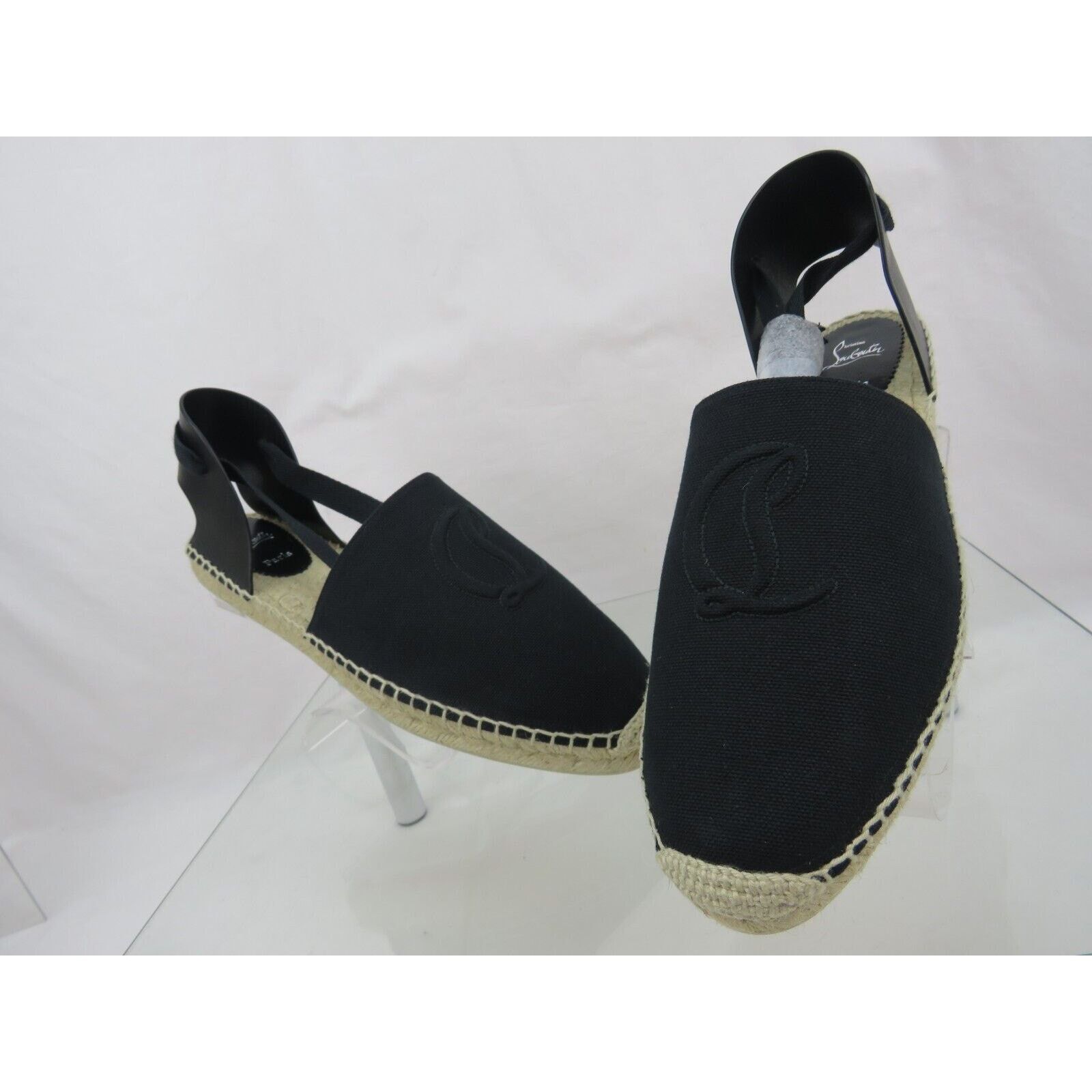 Christian Louboutin LOUBOUTIN NANOU BLACK LTH CANVAS CL LOGO LACE ESPADRILLES 40 Size US 10 / IT 40 - 8 Thumbnail
