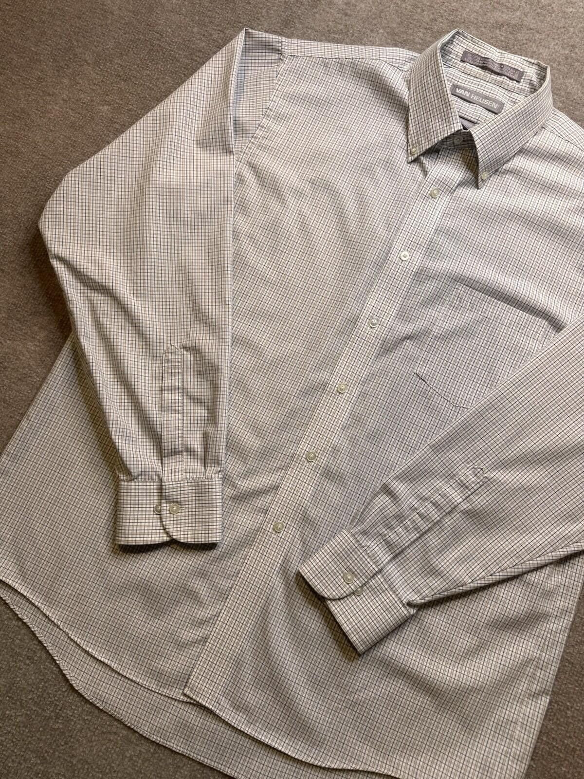 Van Heusen Van Heusen Men's 17.5, 36/37 Tan Plaid Button Down [734] Size 44R - 1 Thumbnail